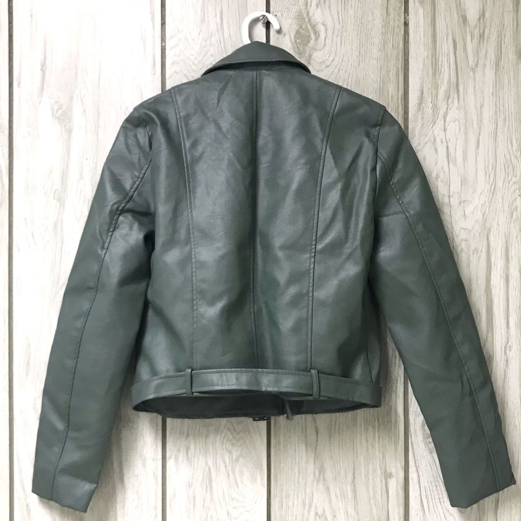 Vintage Love Tree Women Green Faux Leather Asymmetrical Zip Cropped Motorcycle Jacket M Size M / US 6-8 / IT 42-44 - 2 Thumbnail