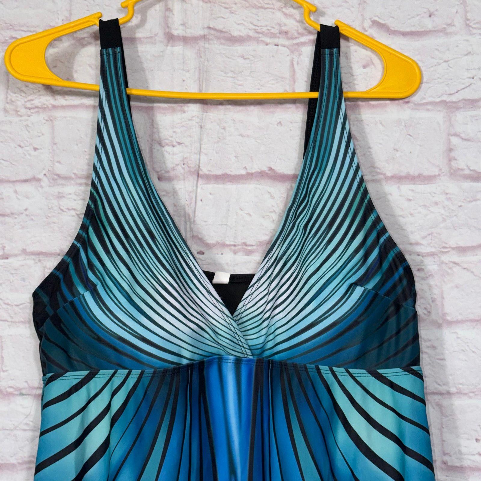 Other Stylish Blue and Black Striped Tankini Top Size 16 Size ONE SIZE - 2 Thumbnail