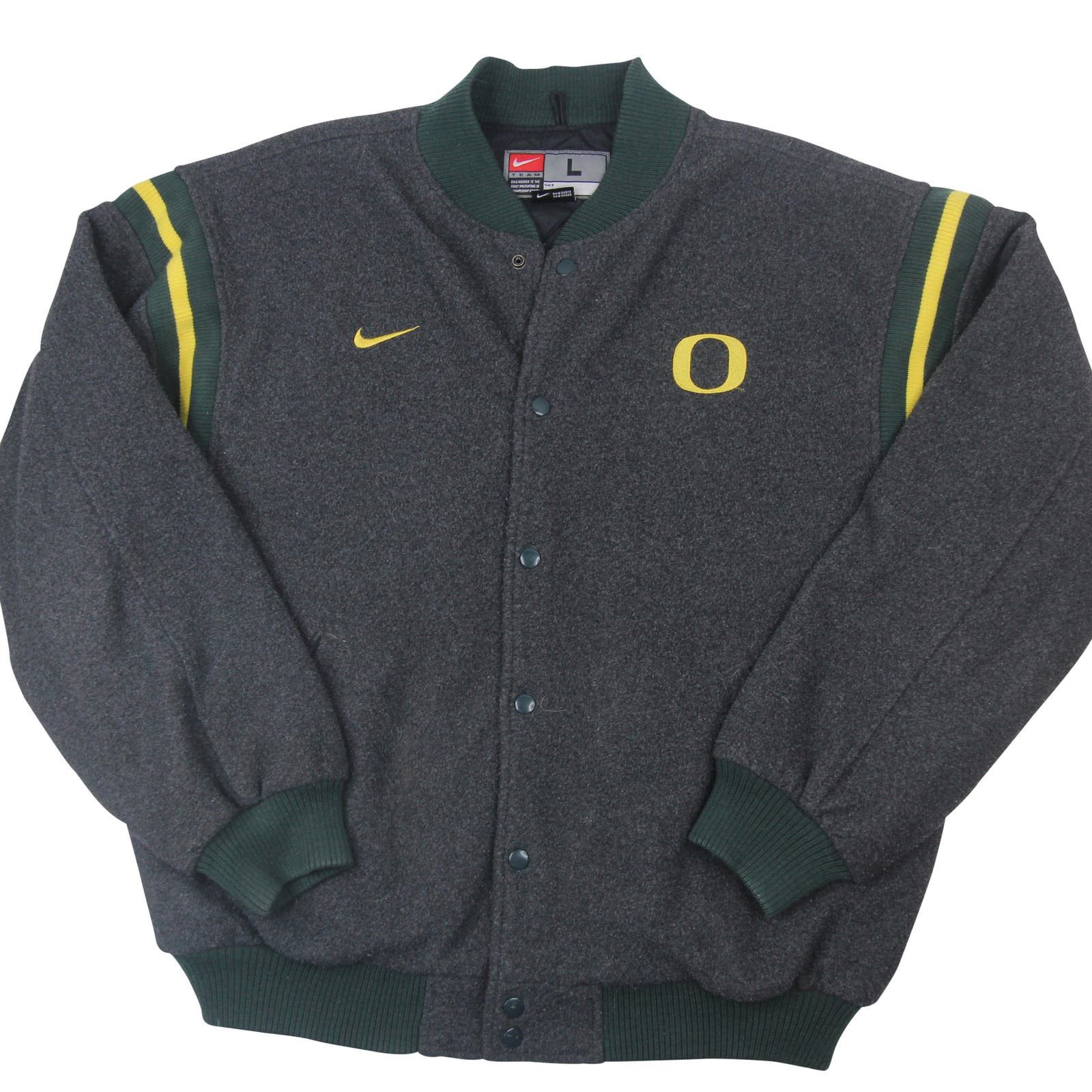 image of NCAA x Nike Vintage Nike University Of Oregon Fleece Varsity Jacket in Grey, Men's (Size Large)