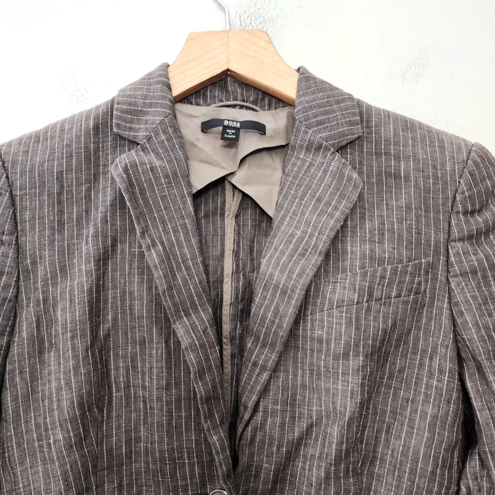 Vintage VINTAGE Boss Hugo Boss Blazer Jacket Linen Blend Lined Brown Stripe Womens US 2 2 Button 3 Buttons Work Size XS / US 0-2 / IT 36-38 - 3 Thumbnail