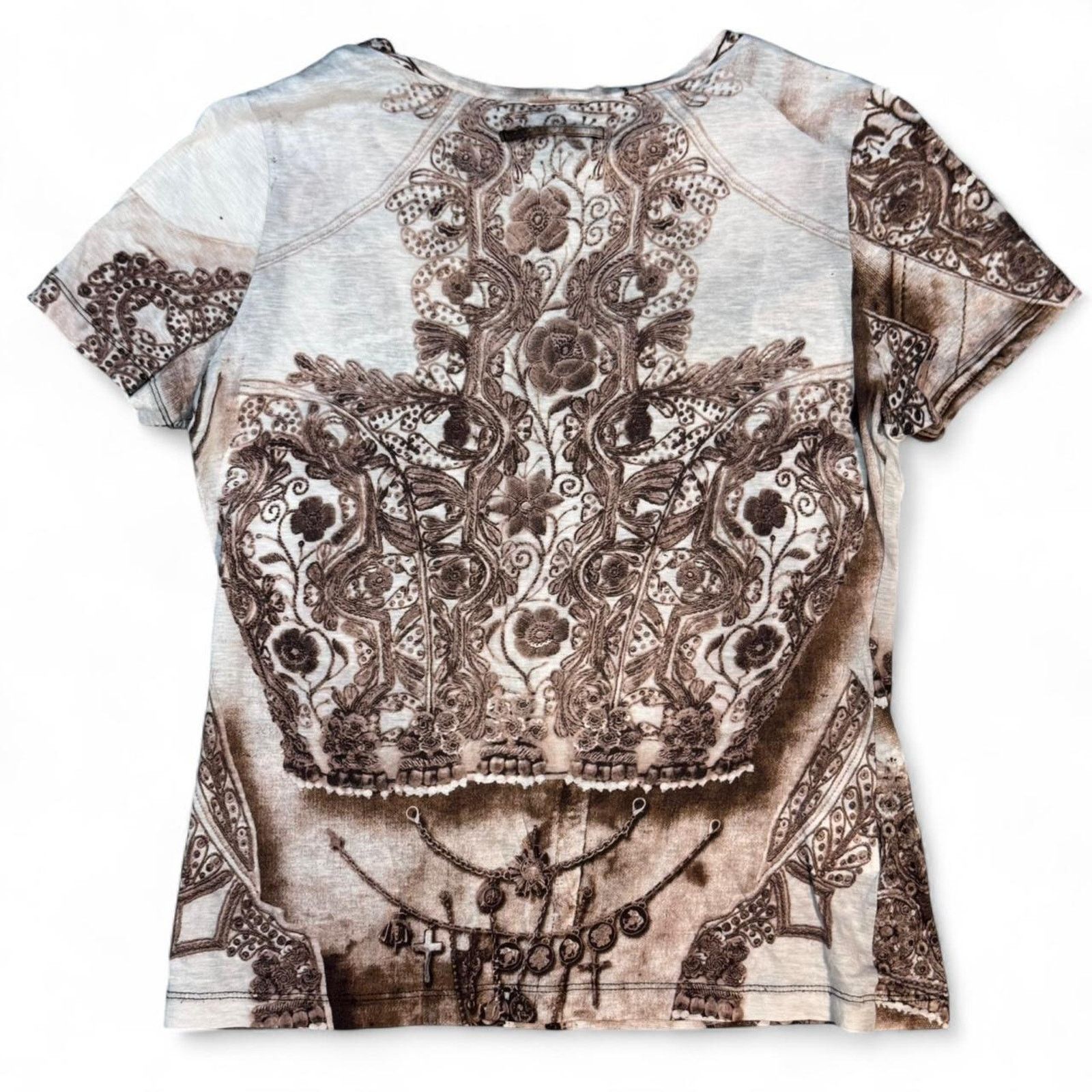 Jean Paul Gaultier Jean Paul Gaultier Chains Graphic 1998 T-Shirt Brown/Beige Size S / US 4 / IT 40 - 6 Thumbnail