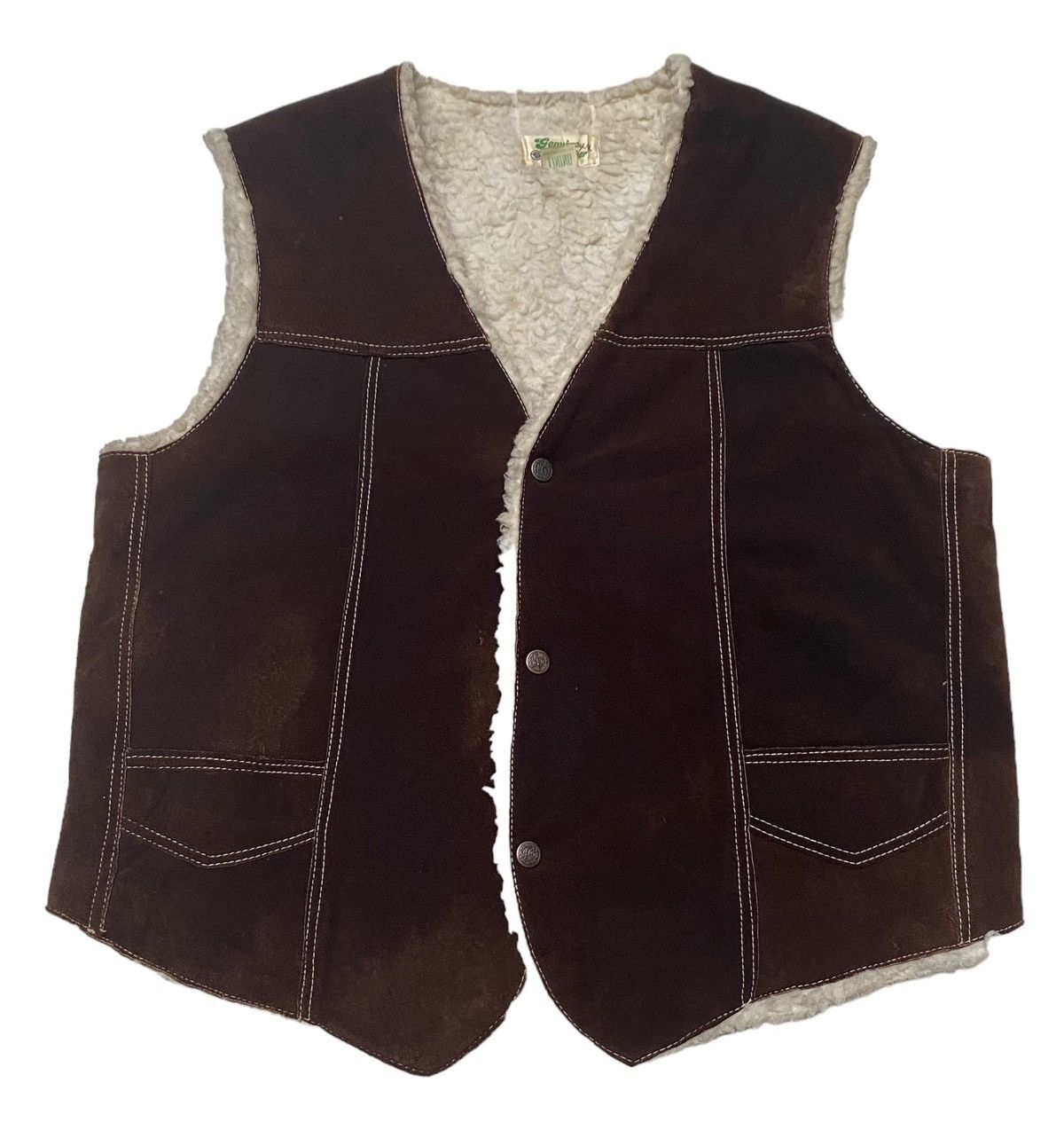 Leather × Vintage Vintage Brand Genuine Leather Sherpa Vests 1990s Size US L / EU 52-54 / 3 - 1 Thumbnail