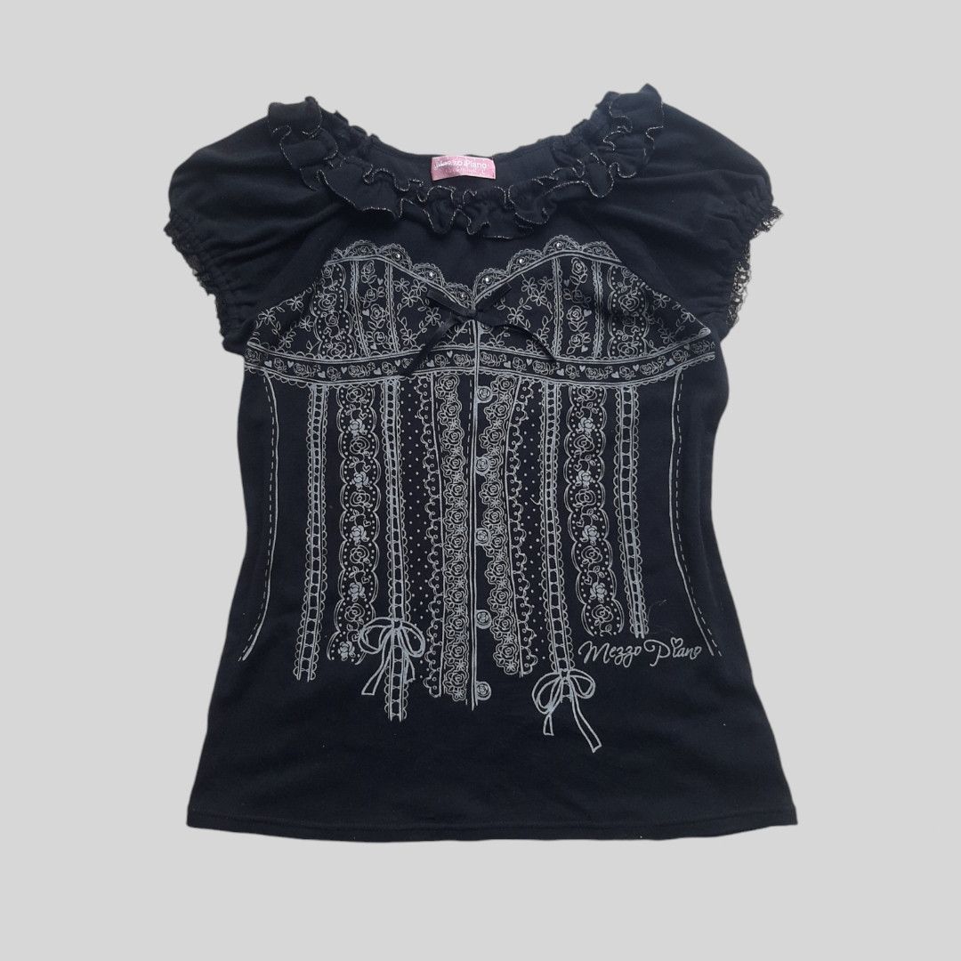 14th Addiction × Angel Blue × Le Grande Bleu (L.G.B.) Mezzo piano gothic ruffle crop tees Size L / US 10 / IT 46 - 1 Thumbnail