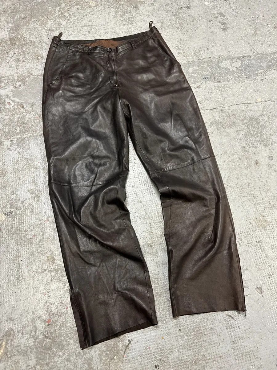 Jil Sander × Vintage Jil Sander Brown Dark Leather Eroded Pants Size US 30 / EU 46 - 9 Thumbnail