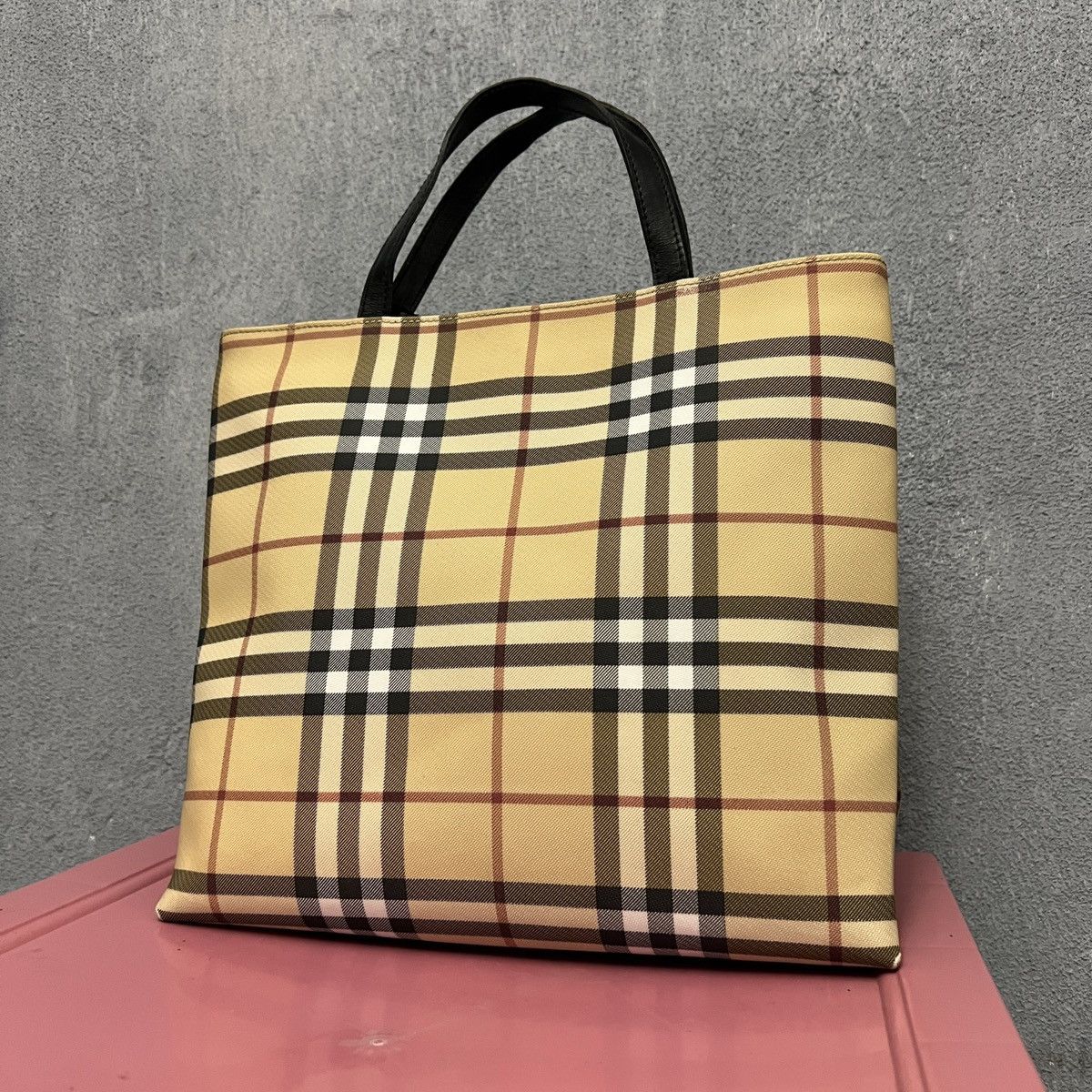 Burberry London Beige Nova Check Tote Double Handles Bag