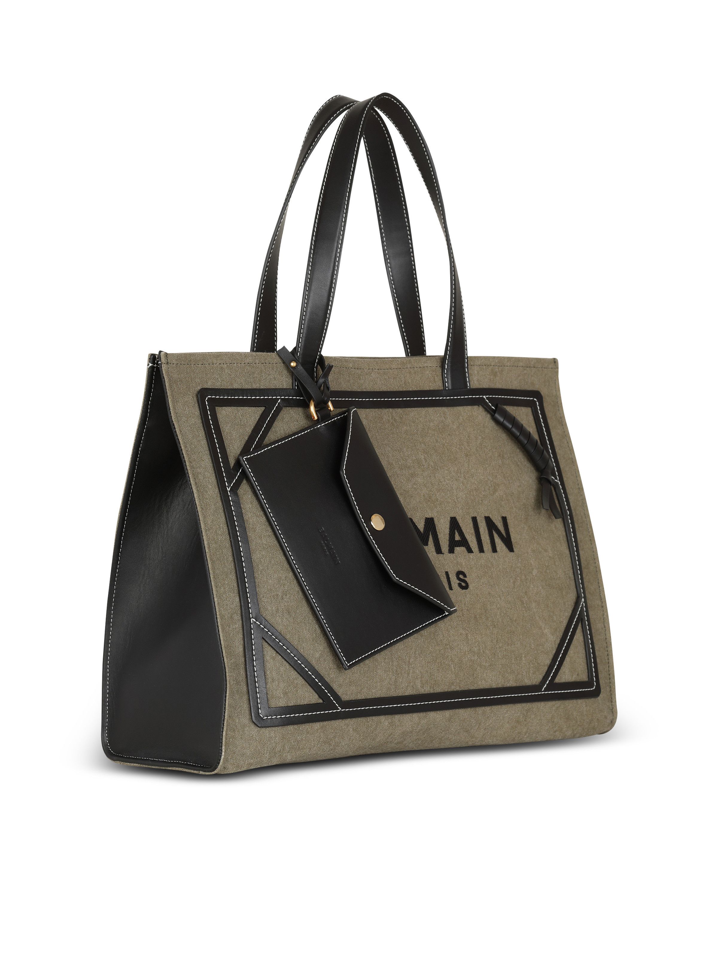 Balmain BALMAIN B Army 42 khaki black green canvas leather tote bag Size ONE SIZE - 2 Thumbnail