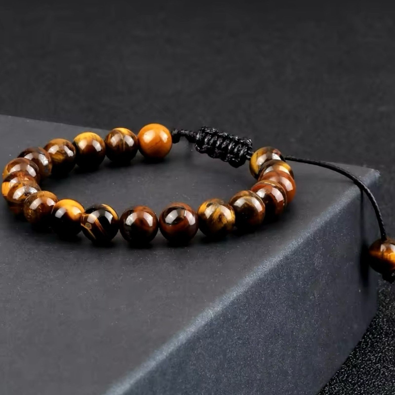 Other 8mm Tiger Eye Stone Beads Bracelet Adjustable Braided Rope Size ONE SIZE - 1 Thumbnail