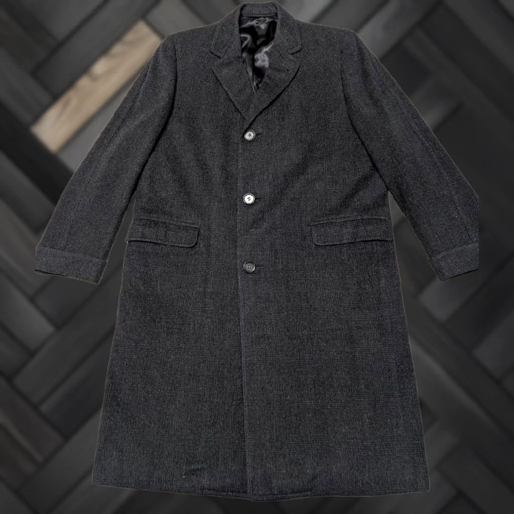 Vintage USA made 1950s vintage OVERCOAT wool 42 plaid BLACK TWEED PLAID flannel Coat Mens XS-XL Size US M / EU 48-50 / 2 - 1 Thumbnail
