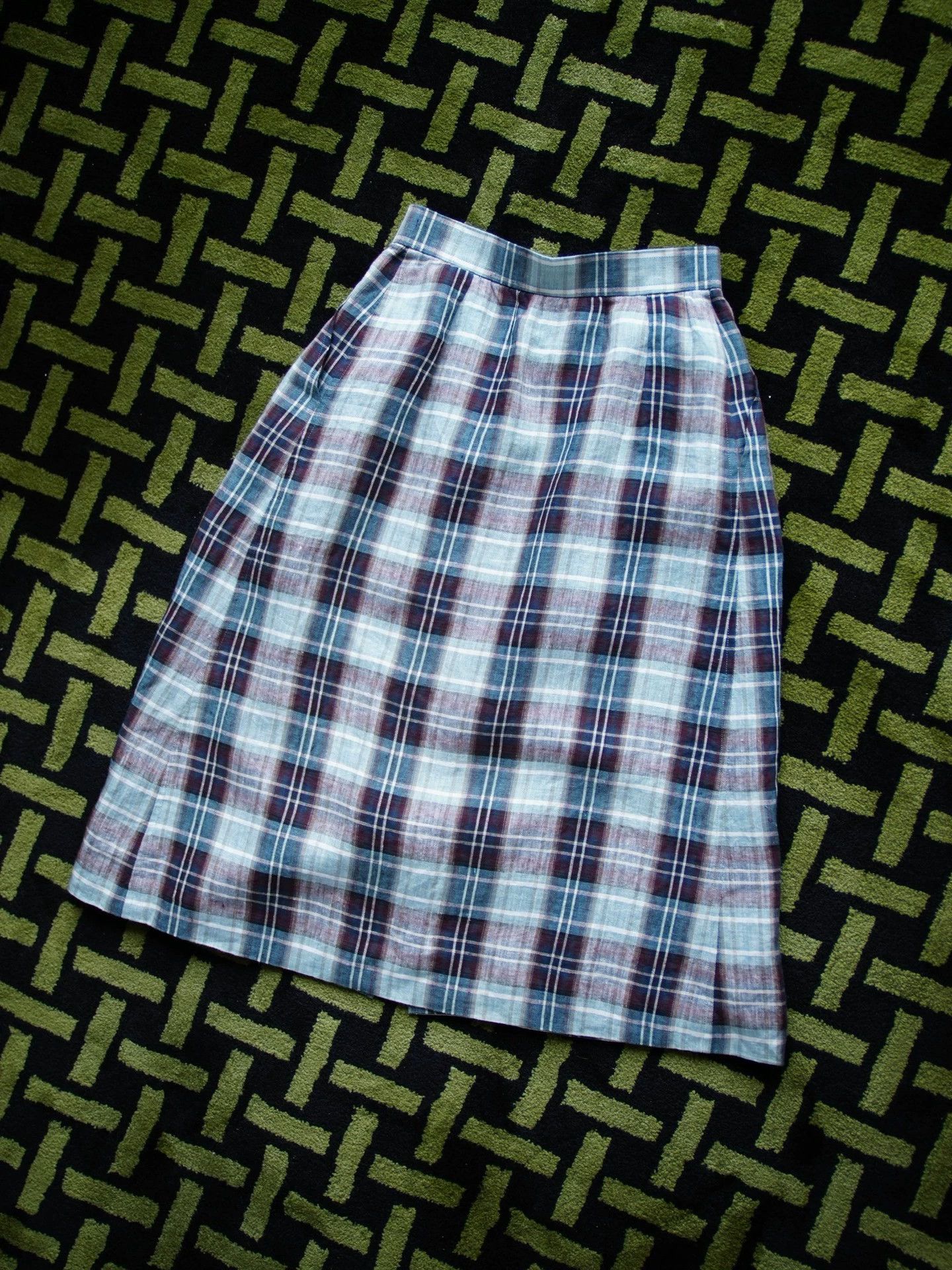 Yves Saint Laurent YSL Vintage Blue Check Linen Skirt Size 26" / US 2 / IT 38 - 8 Thumbnail