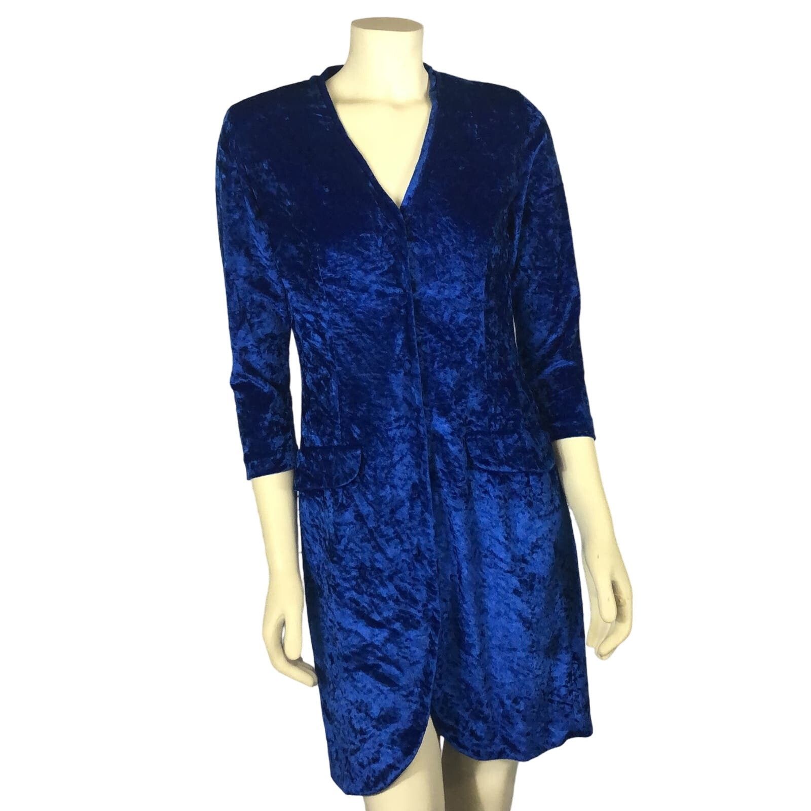 Handmade VVTG 70's handmade crushed velvet blue coat dress small Size S / US 4 / IT 40 - 1 Thumbnail