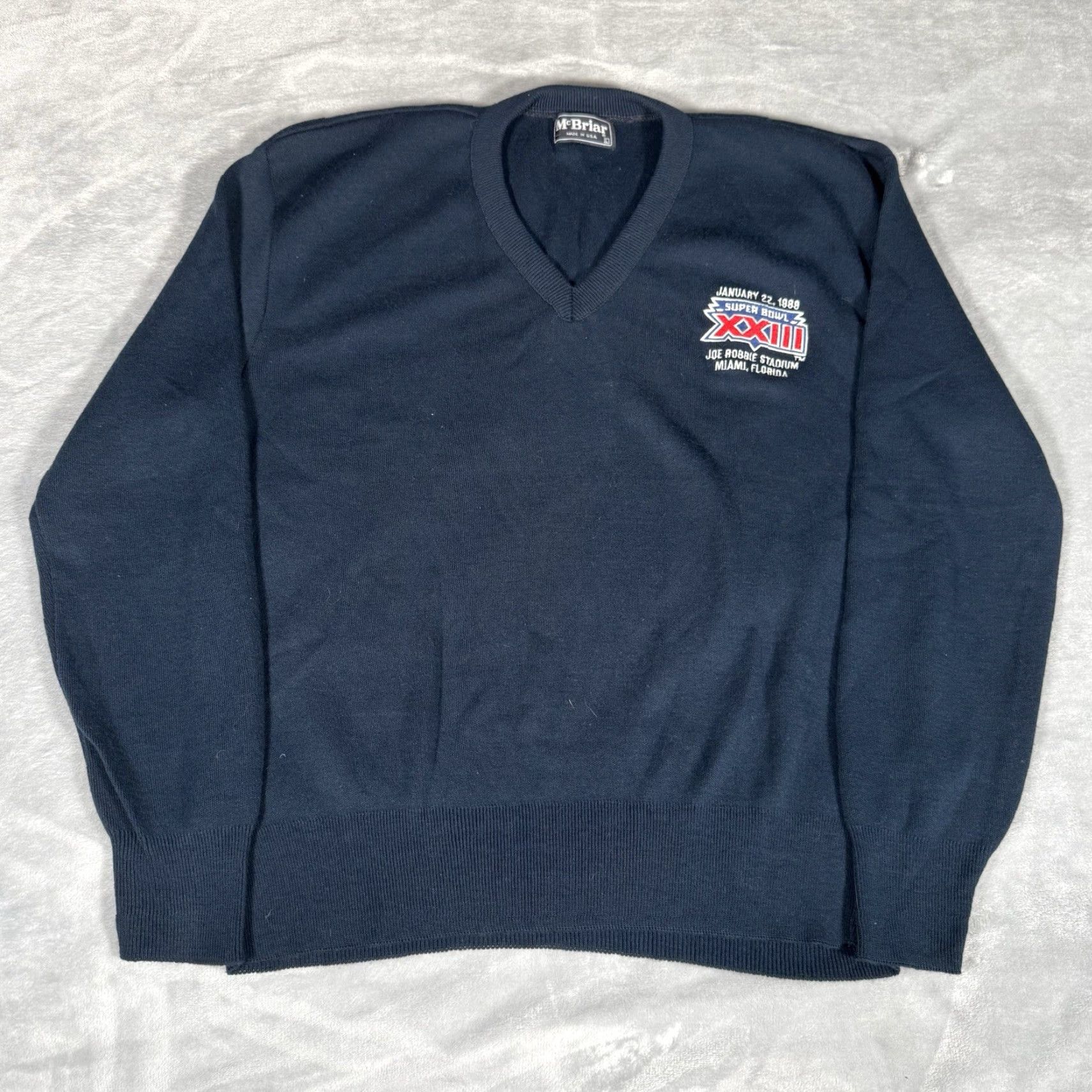 Vintage VINTAGE NFL Superbowl XXIII V Neck Sweater Mens L Acrylic Blue 80s Miami Florida NFL Logo Embroidered Pullover Knit Size US L / EU 52-54 / 3 - 3 Thumbnail