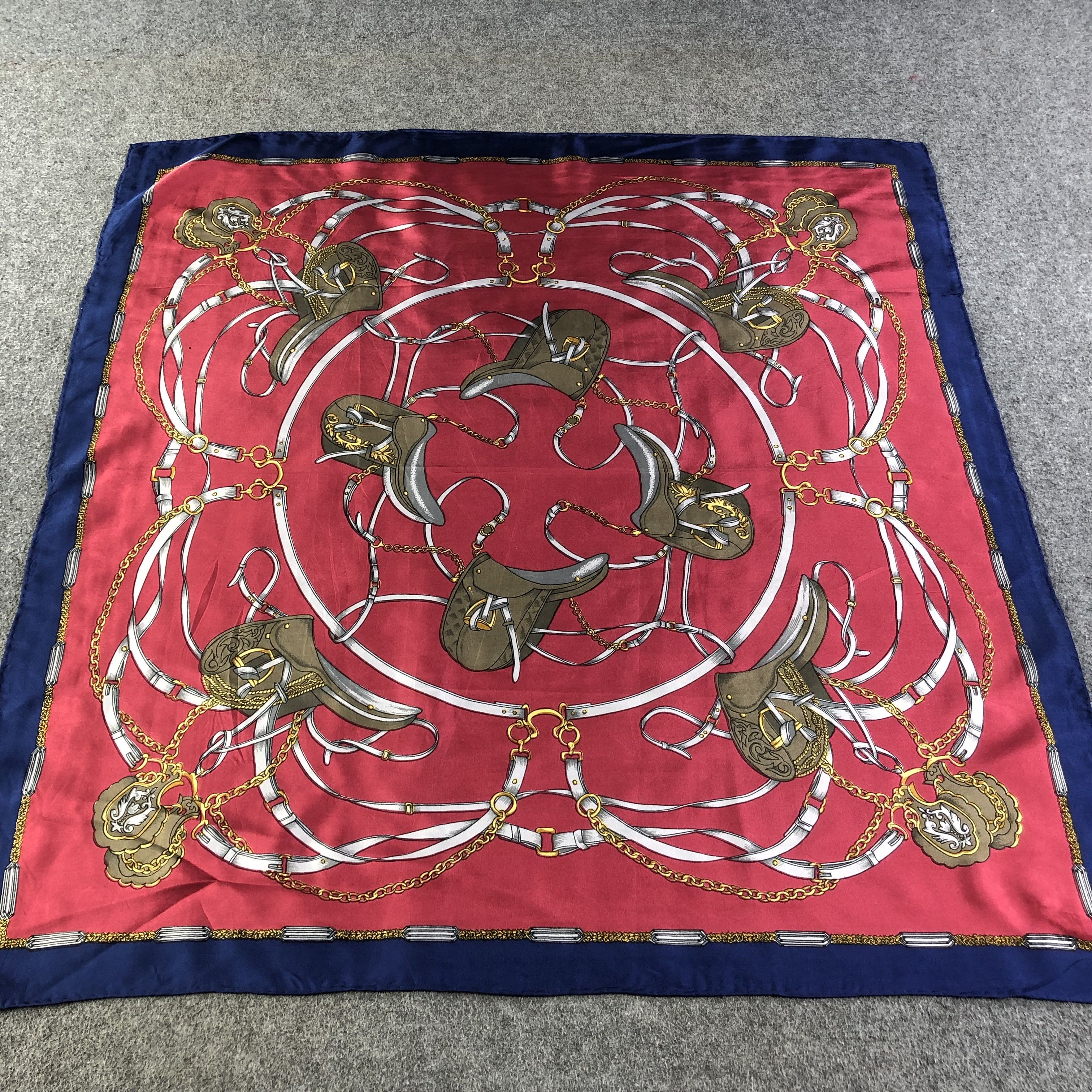 Japanese Brand Vintage Luxury Horse Saddle Silk Scarf M628 Size ONE SIZE - 1 Thumbnail