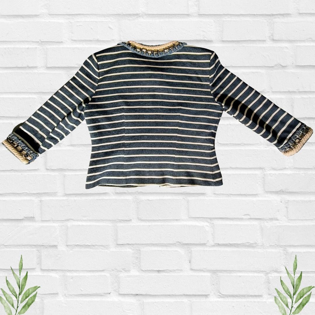 Designer Boston Proper Women's Striped Chain Jewel Blazer Size 8 Size M / US 6-8 / IT 42-44 - 7 Thumbnail
