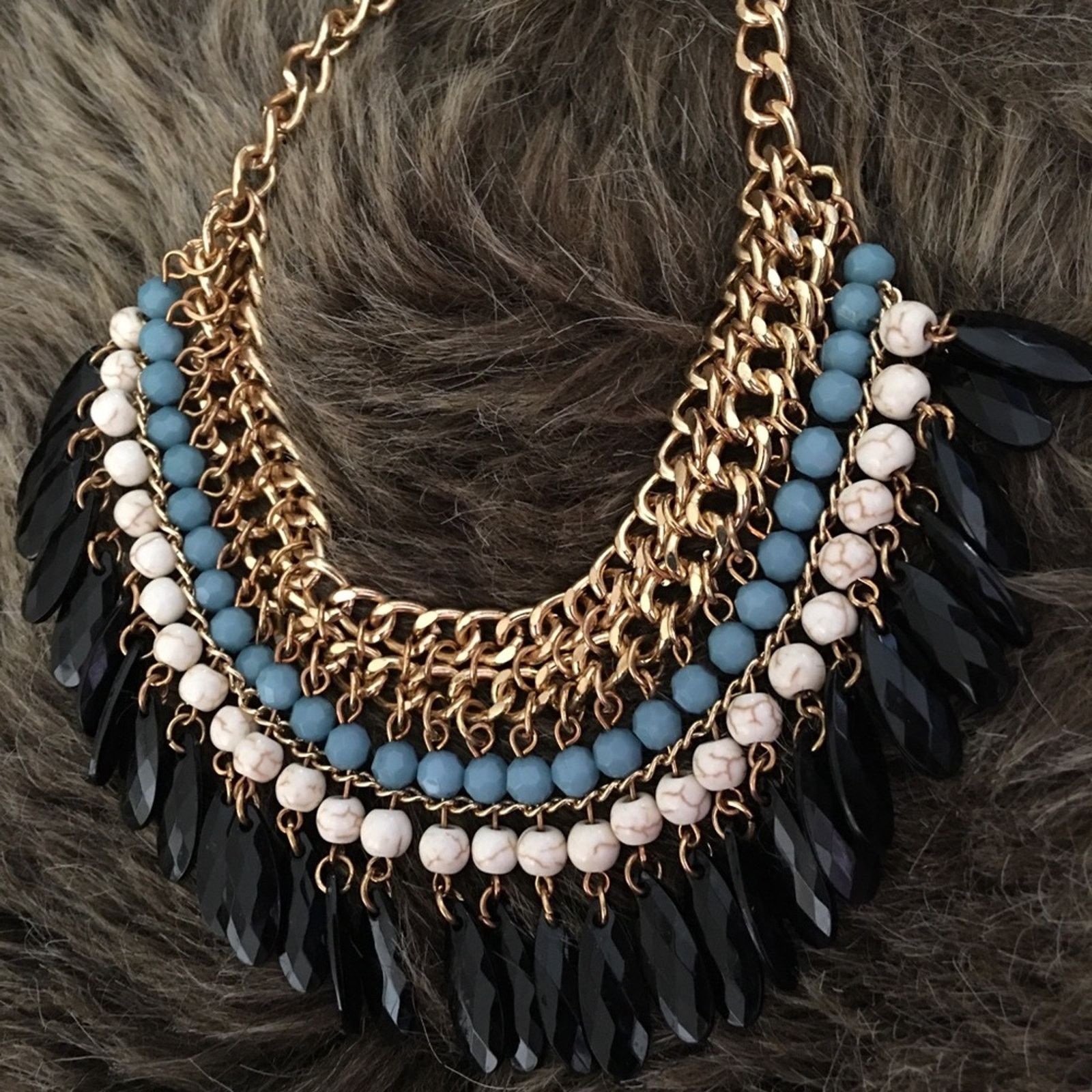 Jewelry Multi tone beaded fringe chain link necklace Size ONE SIZE - 6 Thumbnail