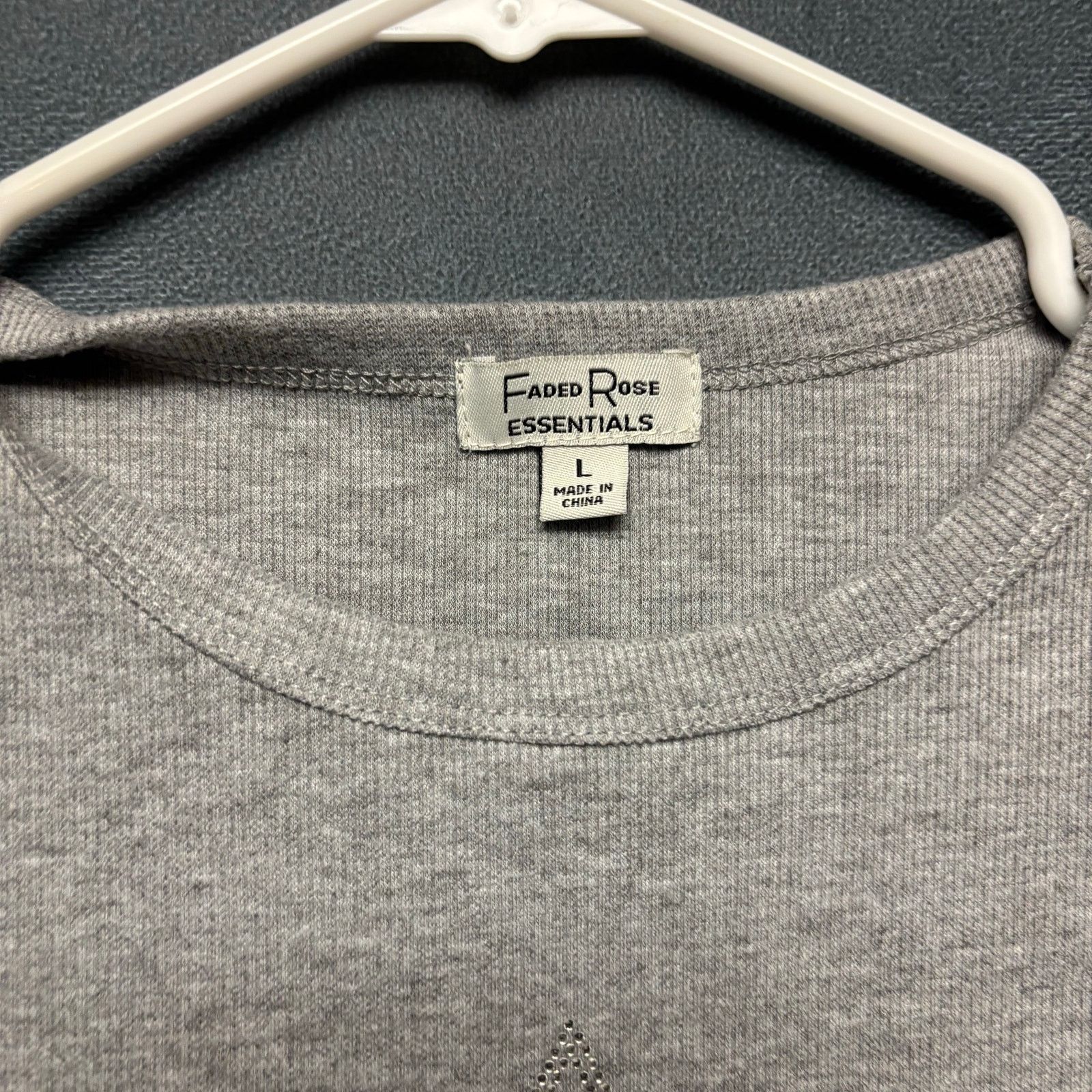 Other Faded Rose Essentials Ribbed Rhinestone Cross Tee Gray Large Size L / US 10 / IT 46 - 3 Thumbnail