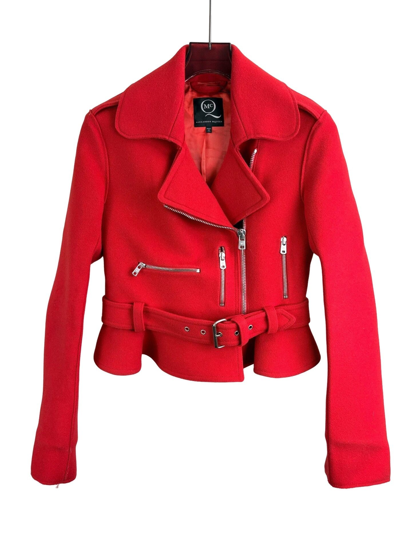 Alexander McQueen Alexander McQueen Red Wool Biker Jacket IT 38 Size XS / US 0-2 / IT 36-38 - 1 Thumbnail