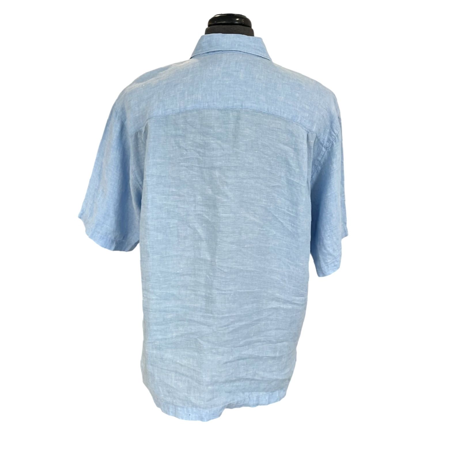 Tommy Bahama Tommy Bahama Large Blue Linen Camp Shirt Hawaiian Wood Button Logo Relaxed EUC Shirt Mens L Blue Linen Camp Shirt Logo Relaxed EUC Size US L / EU 52-54 / 3 - 6 Thumbnail