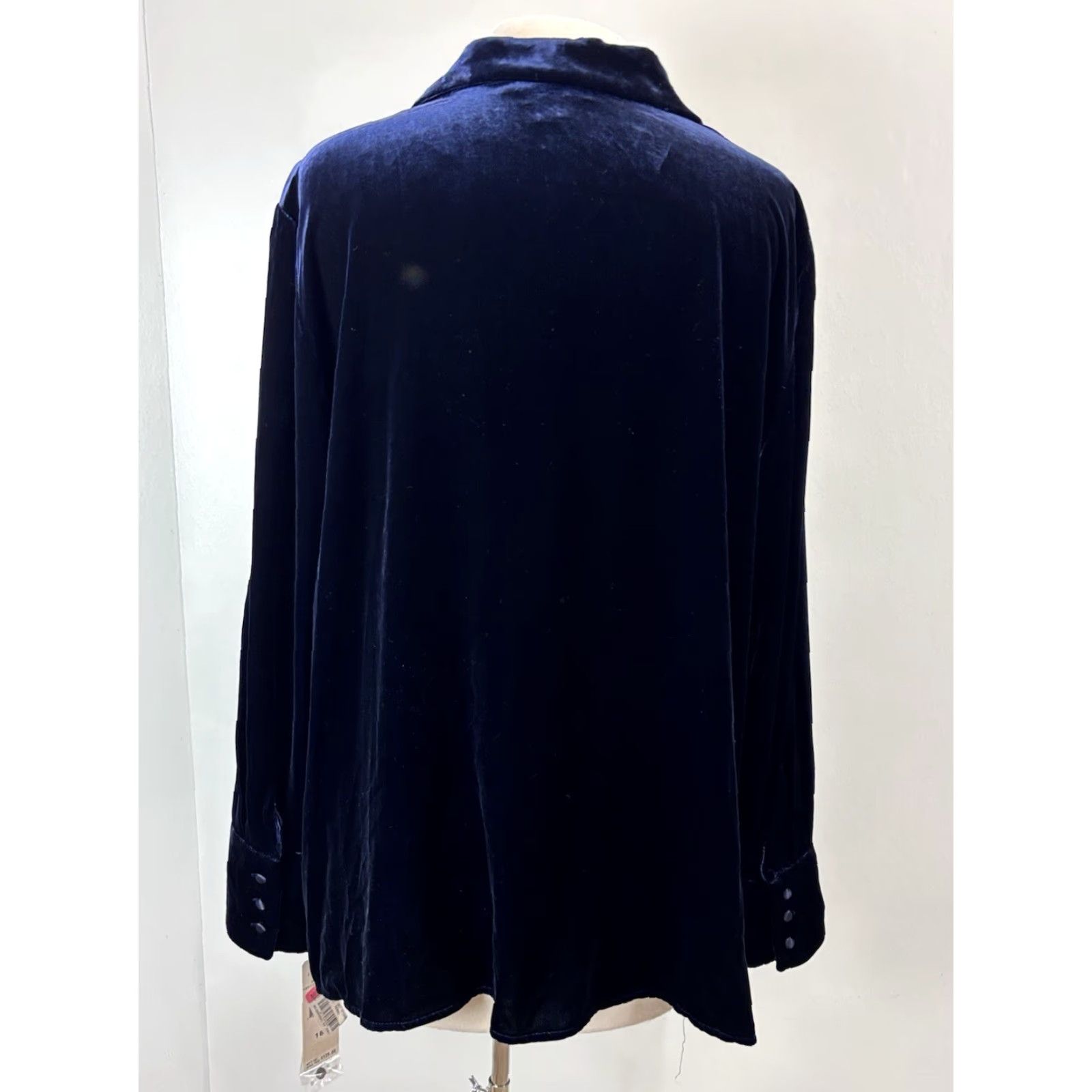 Ralph Lauren VINTAGE Lauren Ralph Lauren Velvet Tunic Top Womens Plus Size 18W Blue Long Sleeve Collared Blouse Casual Party Winter Size XXL / US 16-18 / IT 52-54 - 3 Thumbnail