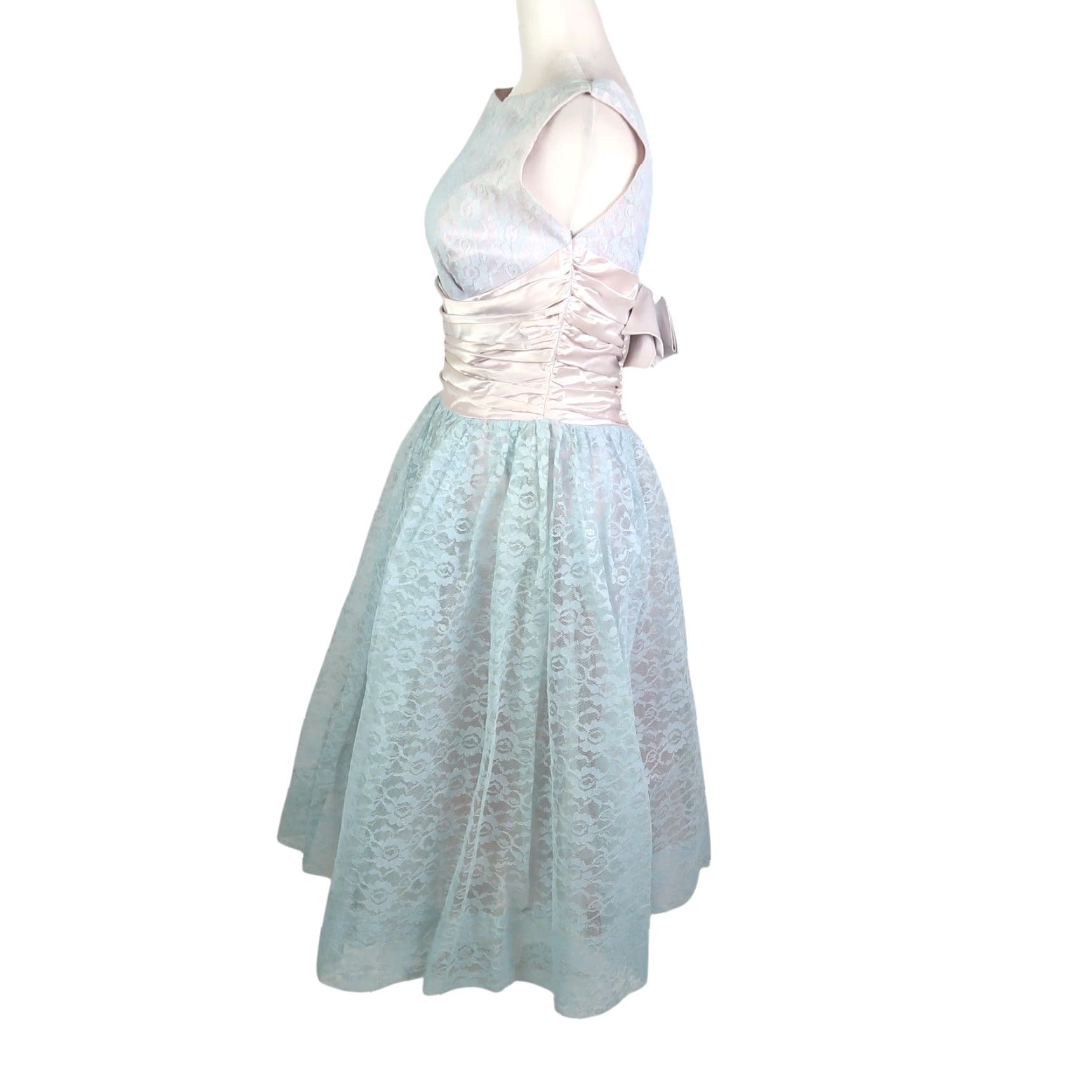 Vintage VINTAGE 60s Powder Blue Lace Full A-Line Midi Prom Dress S Womens Midi Lace Size S / US 4 / IT 40 - 3 Thumbnail