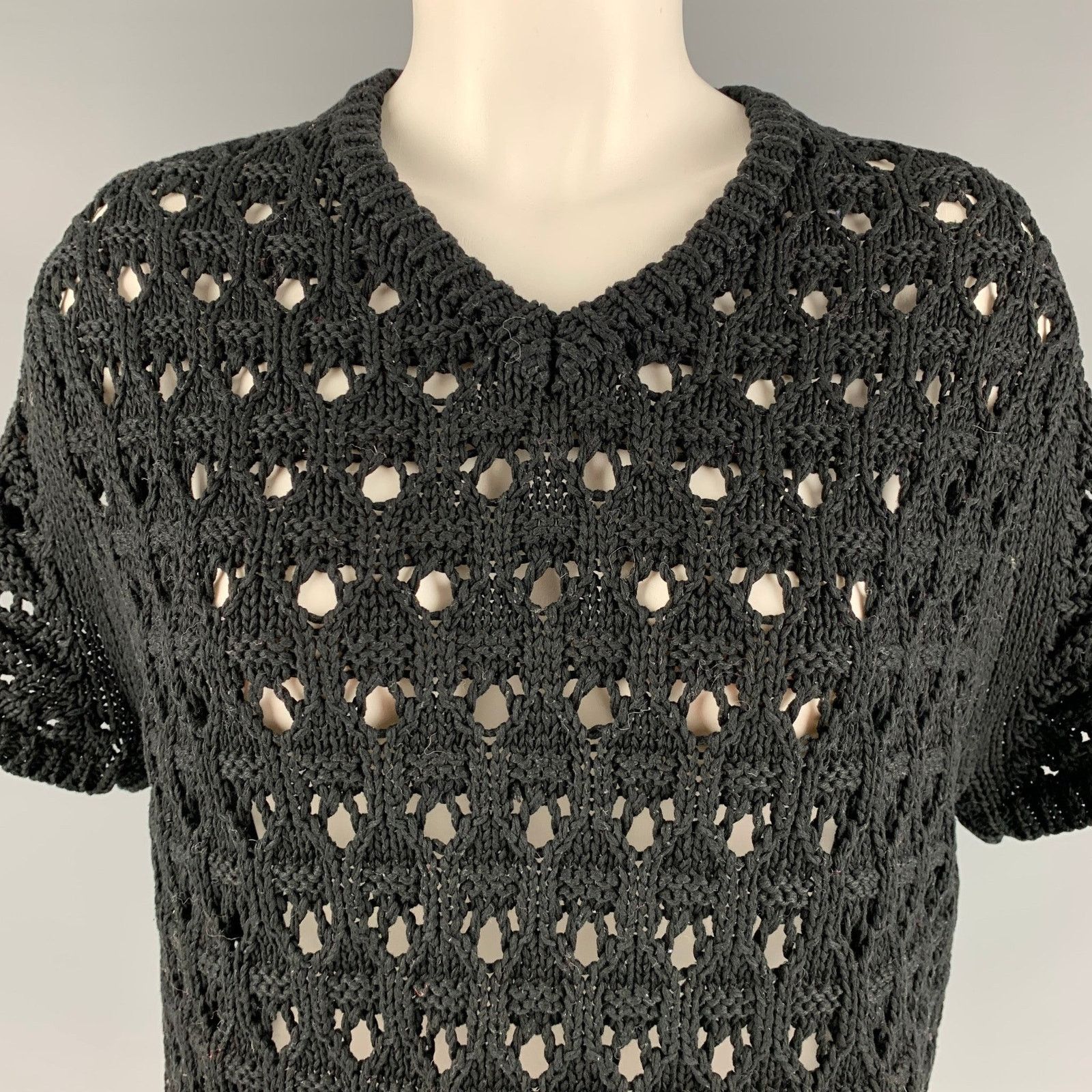 Kolor KOLOR Size L Black Cotton Mixed Fabrics V-Neck Casual Top Size L / US 10 / IT 46 - 2 Thumbnail