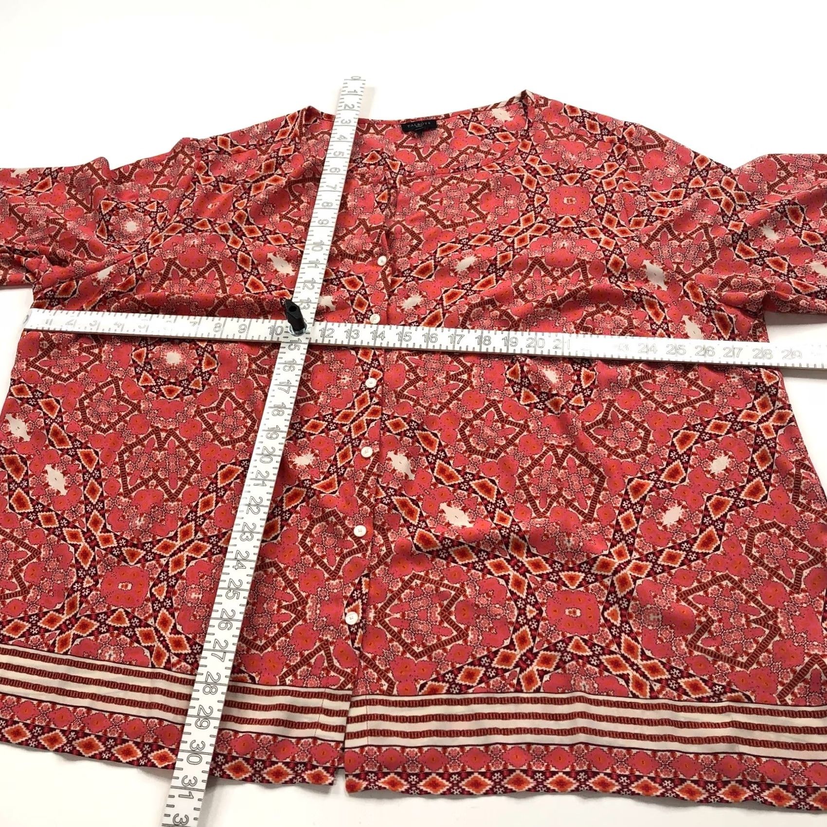 Talbots Talbots Plus 3X All Over Print Polyester Button Long Sleeve Shirt Orange Pink Womens Blouse Geometric Round Neck Casual Size XXL / US 16-18 / IT 52-54 - 7 Thumbnail