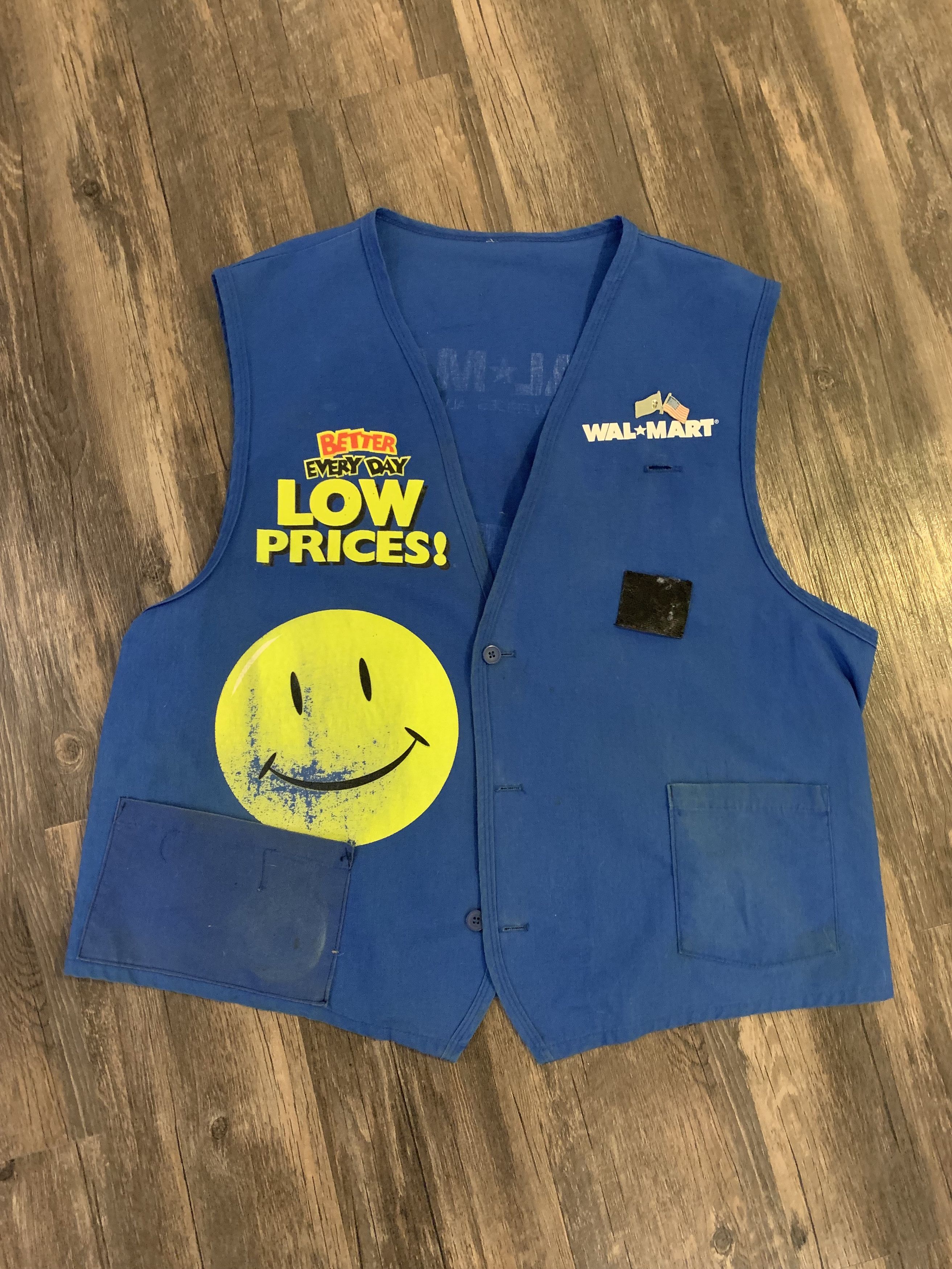 image of Super 90's Vintage Smiley Walmart Uniform Vest in Blue, Men's (Size Large)