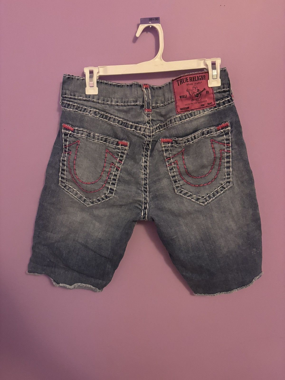 True Religion True Religion Blue/Pink Horseshoe Relaxed Straight Shorts Size US 33 - 4 Thumbnail