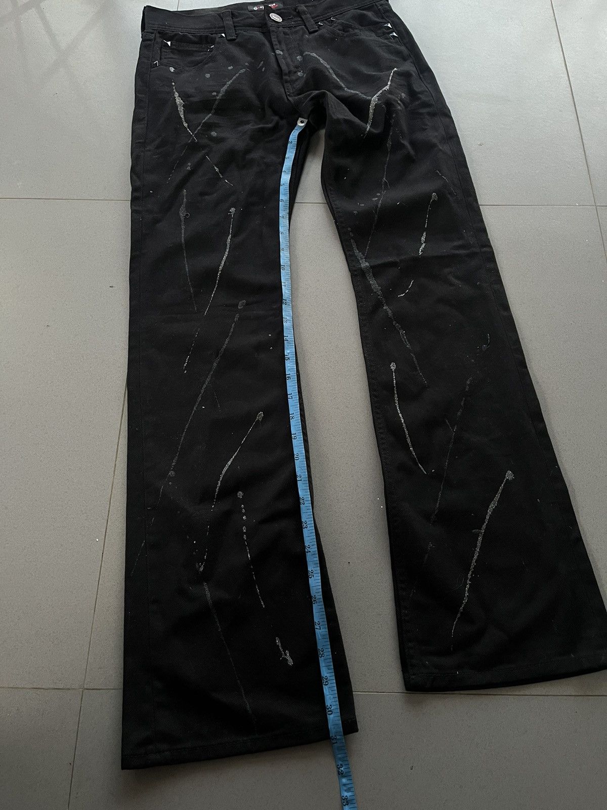 Isamu Katayama Backlash JAPANESE SORRIDERE FLARE BOOT CUT DENIM BLACK PAINT STAIN Size US 30 / EU 46 - 17 Thumbnail