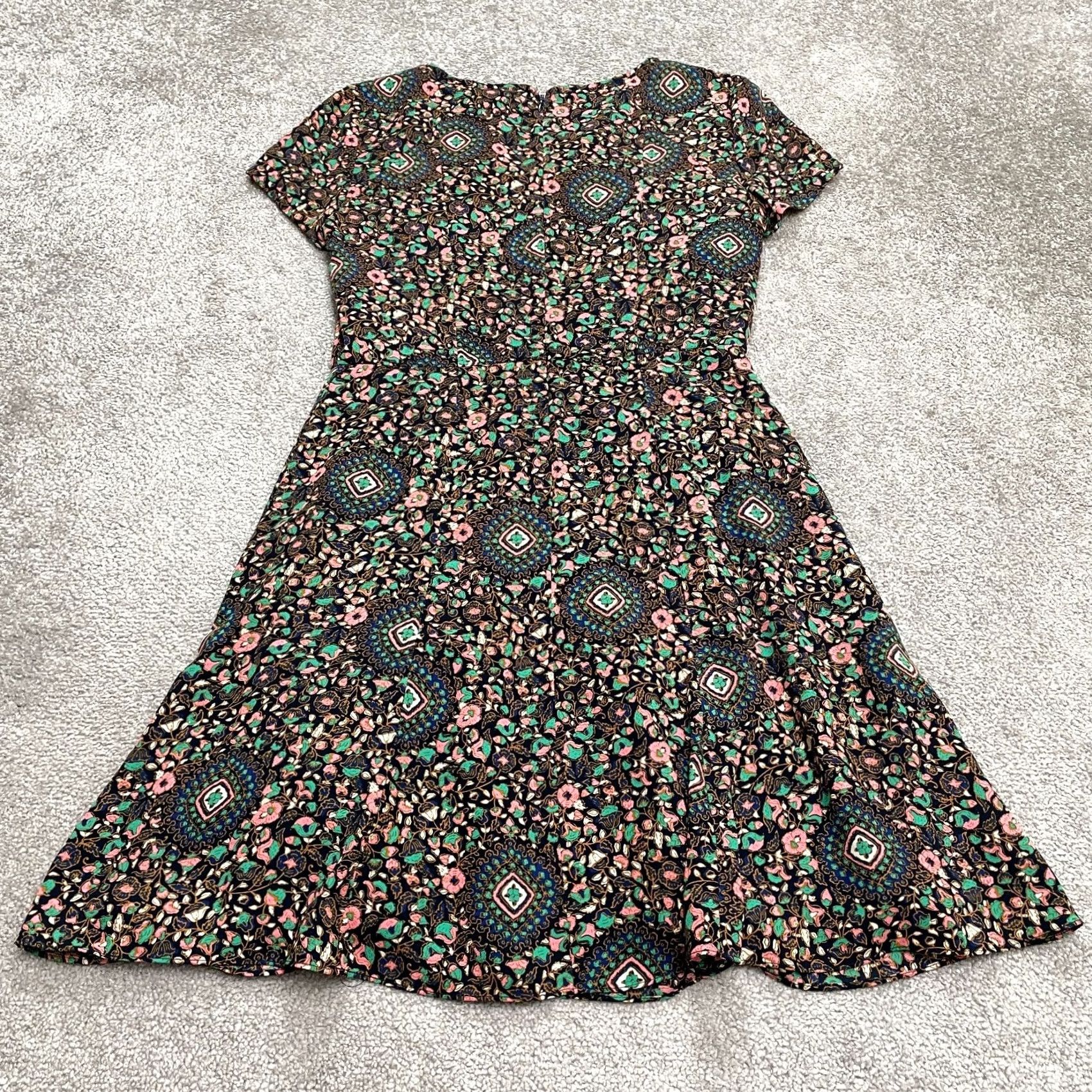 J.Crew J.CREW Flutter Floral Midi Dress Womens 2 Navy Blue Casual A-Line Lined Short Sleeve Size XS / US 0-2 / IT 36-38 - 2 Thumbnail