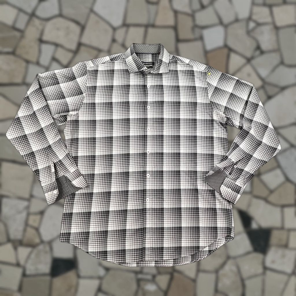 BUGATCHI Bugatchi Shirt Adult Large Gray Plaid Button-Up Cotton Designer Mens Size US L / EU 52-54 / 3 - 1 Thumbnail