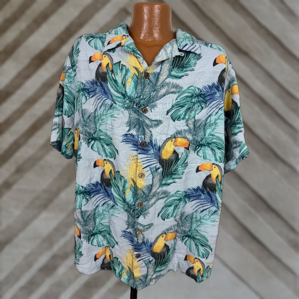 Vintage Caribbean Silk Blend Shirt Men L Hawaiian Bird Graphic Print Camp Collar Silk Blend Button-Up Size US L / EU 52-54 / 3 - 1 Thumbnail