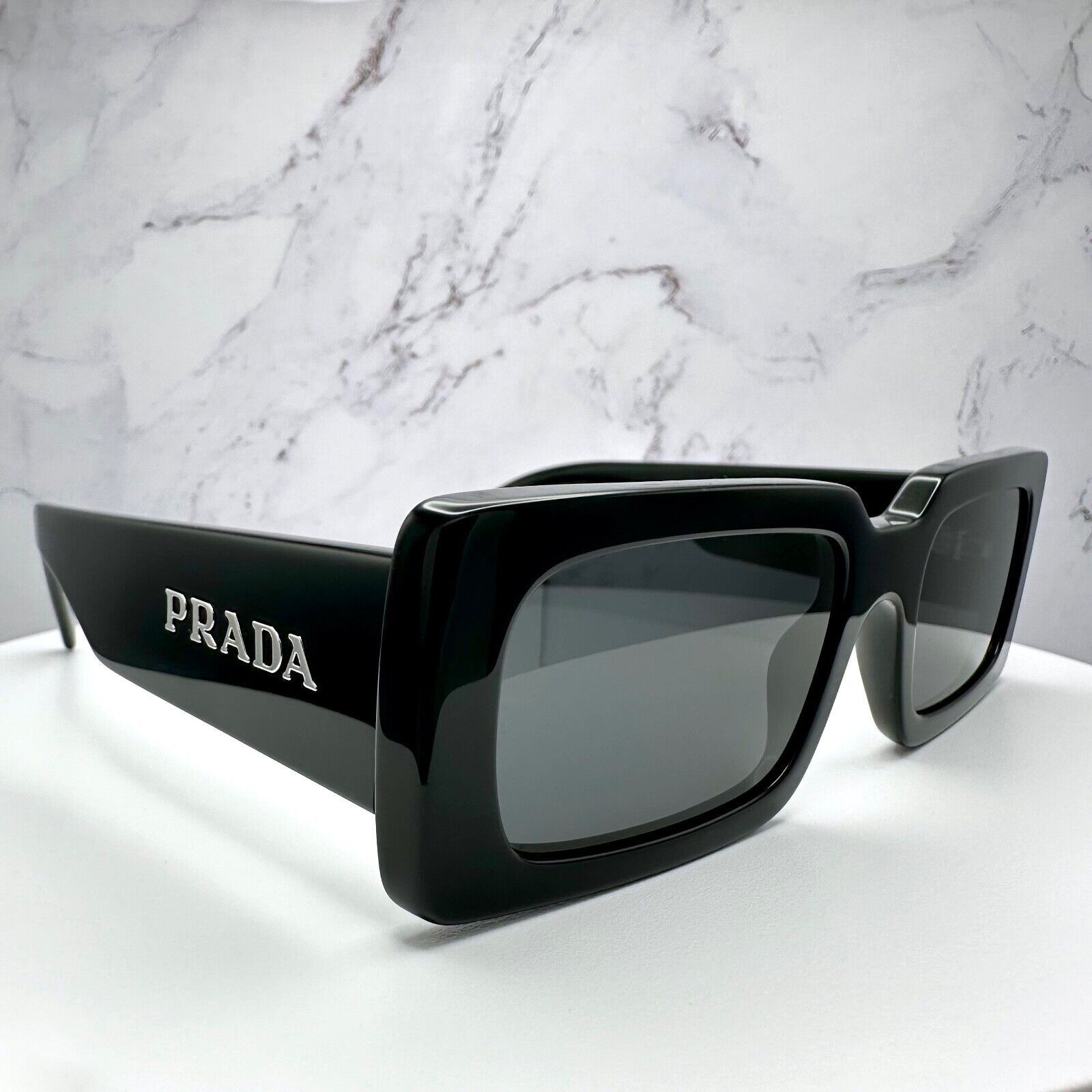 Prada New Prada Sunglasses Black Acetate Rectangle Size ONE SIZE - 3 Thumbnail