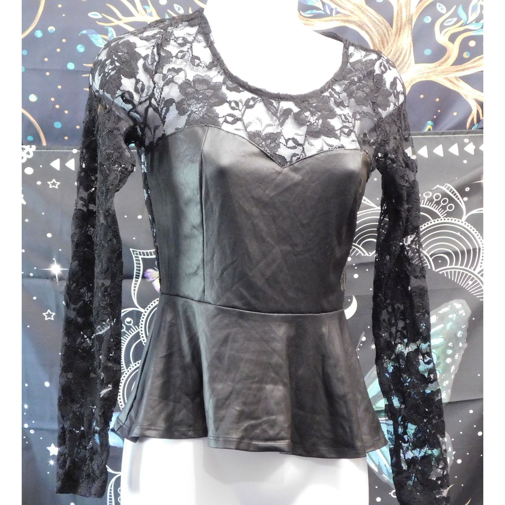 Other Gothic Faux Leather And Lace Black Peplum Top Size S / US 4 / IT 40 - 1 Thumbnail