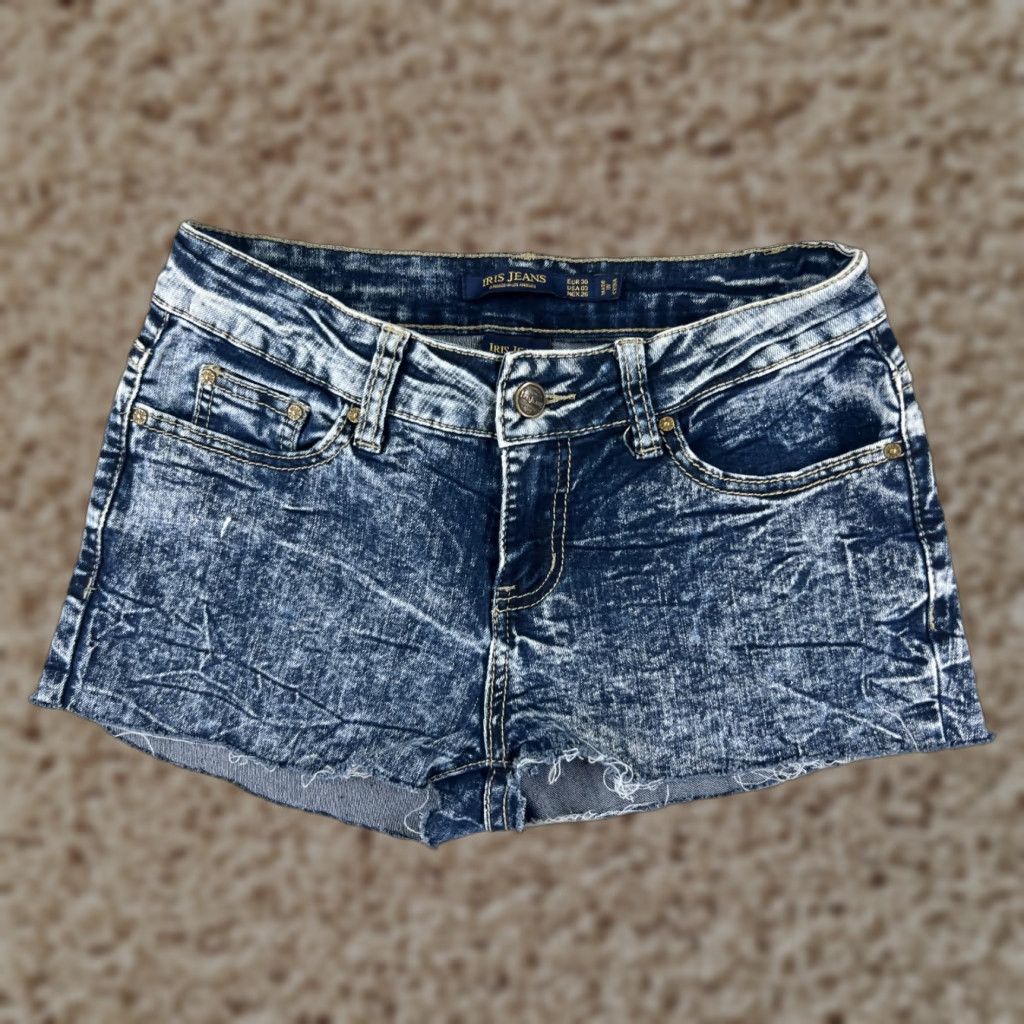 Vintage IRIS Women’s Denim Shorts Cutoff Acid Wash Mid Rise Casual Party 25x1 Blue Cotton Blend Size 26" / US 2 / IT 38 - 1 Thumbnail