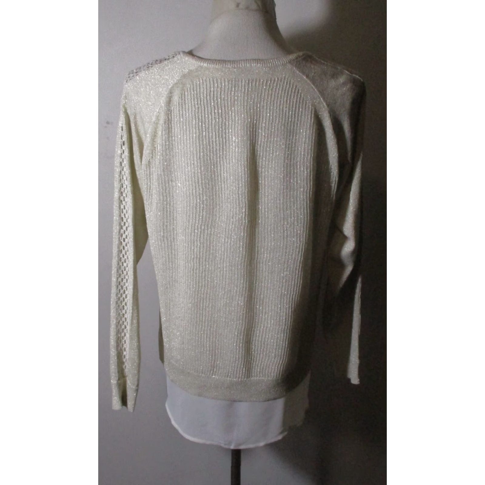 Lucky Brand LUCKY BRAND Beige Layered Metallic Long Sleeve Top L Shirt Top Women Adult L Beige Metallic Layered Top Size L / US 10 / IT 46 - 5 Thumbnail
