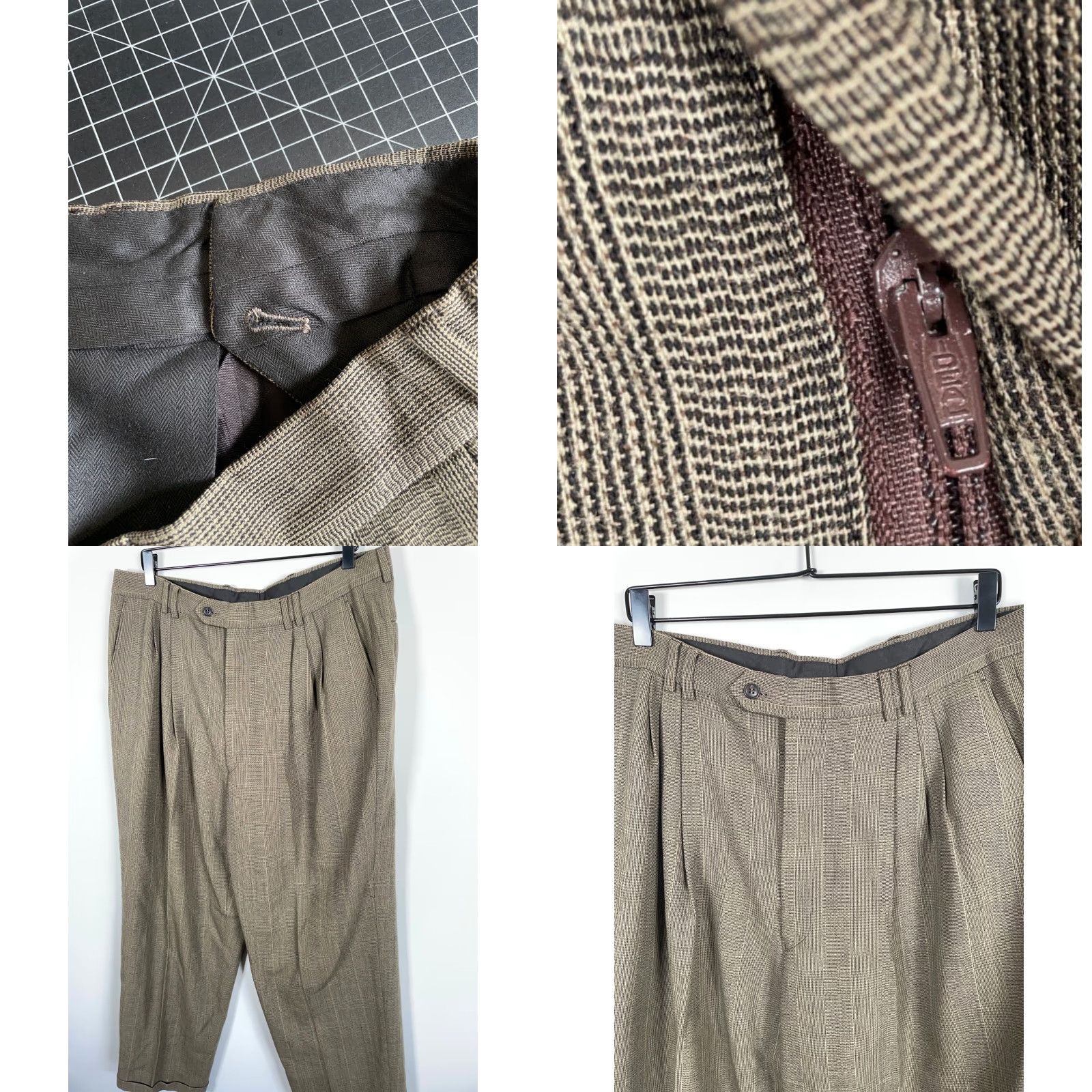 Vintage Vintage Wool Pleated Trousers Men's 37 x 30 Green Check Cuffed Italian Made Pants Size US 37 - 9 Thumbnail