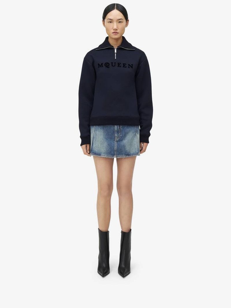 Alexander McQueen o1srvl11e0226 McQueen Logo Zip Sweatshirt In Navy Size S / US 4 / IT 40 - 2 Thumbnail