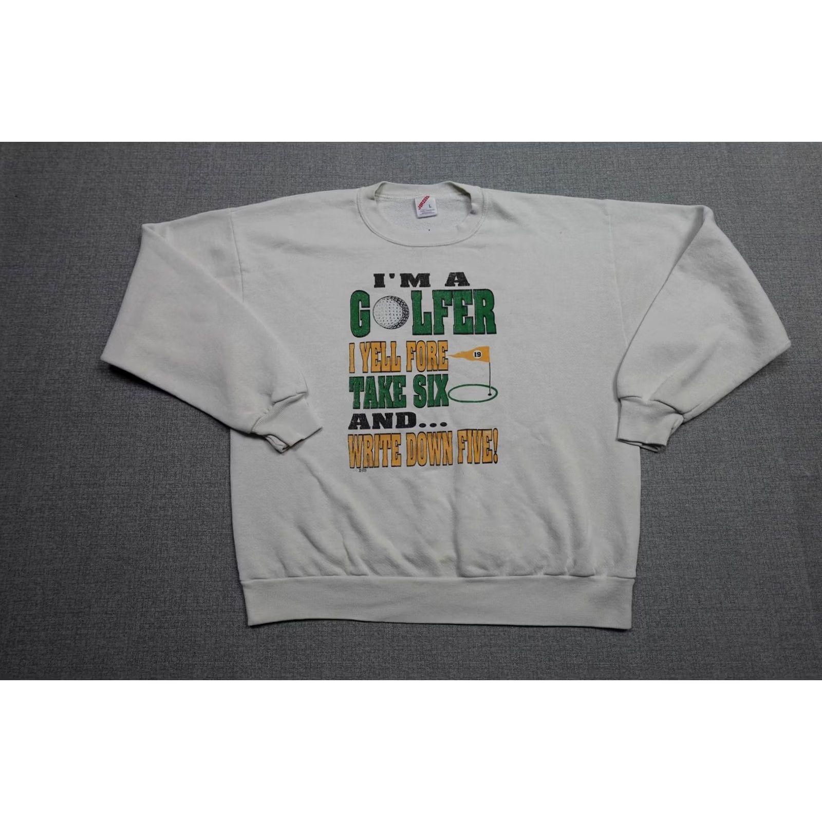 Jerzees Vintage Mens Large White Golf Sweatshirt Jerzees Crewneck Graphic Print Parody Athletics Size US L / EU 52-54 / 3 - 3 Thumbnail