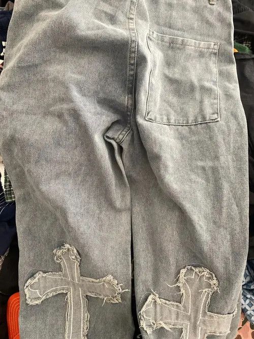 Designer Jeans with cross edges hip-hop baggy korean style y2k punk Size US 32 / EU 48 - 5 Thumbnail