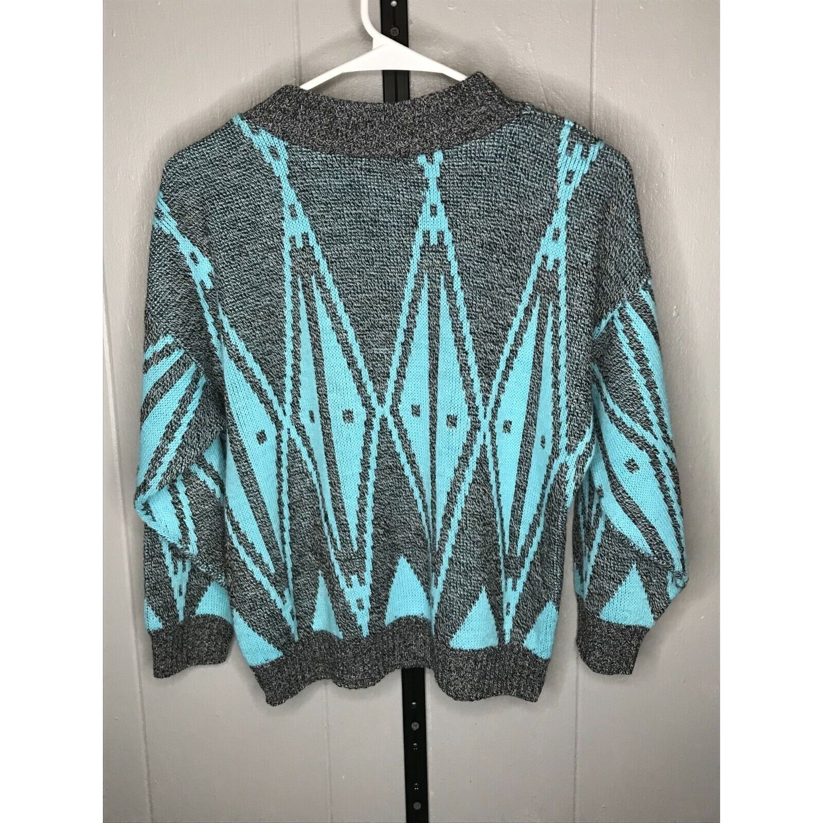 Vintage Vintage 80s Women Size S/M Blue gray diamond Grandma Sweater Size M / US 6-8 / IT 42-44 - 2 Thumbnail