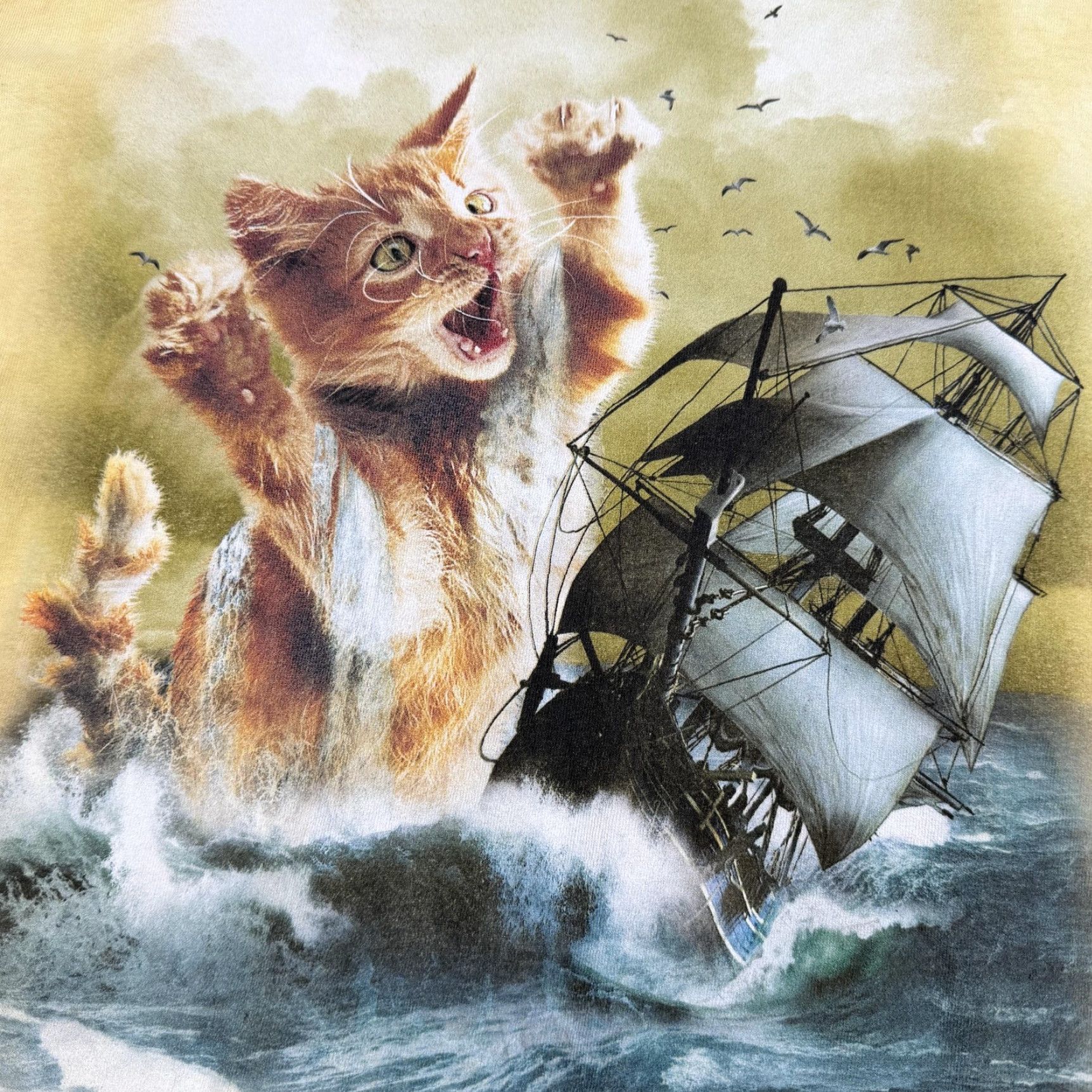 The Mountain The Mountain Shirt Mens Large Yellow Giant Cat Ship Graphic Nautical Fantasy Tee Size US L / EU 52-54 / 3 - 5 Thumbnail