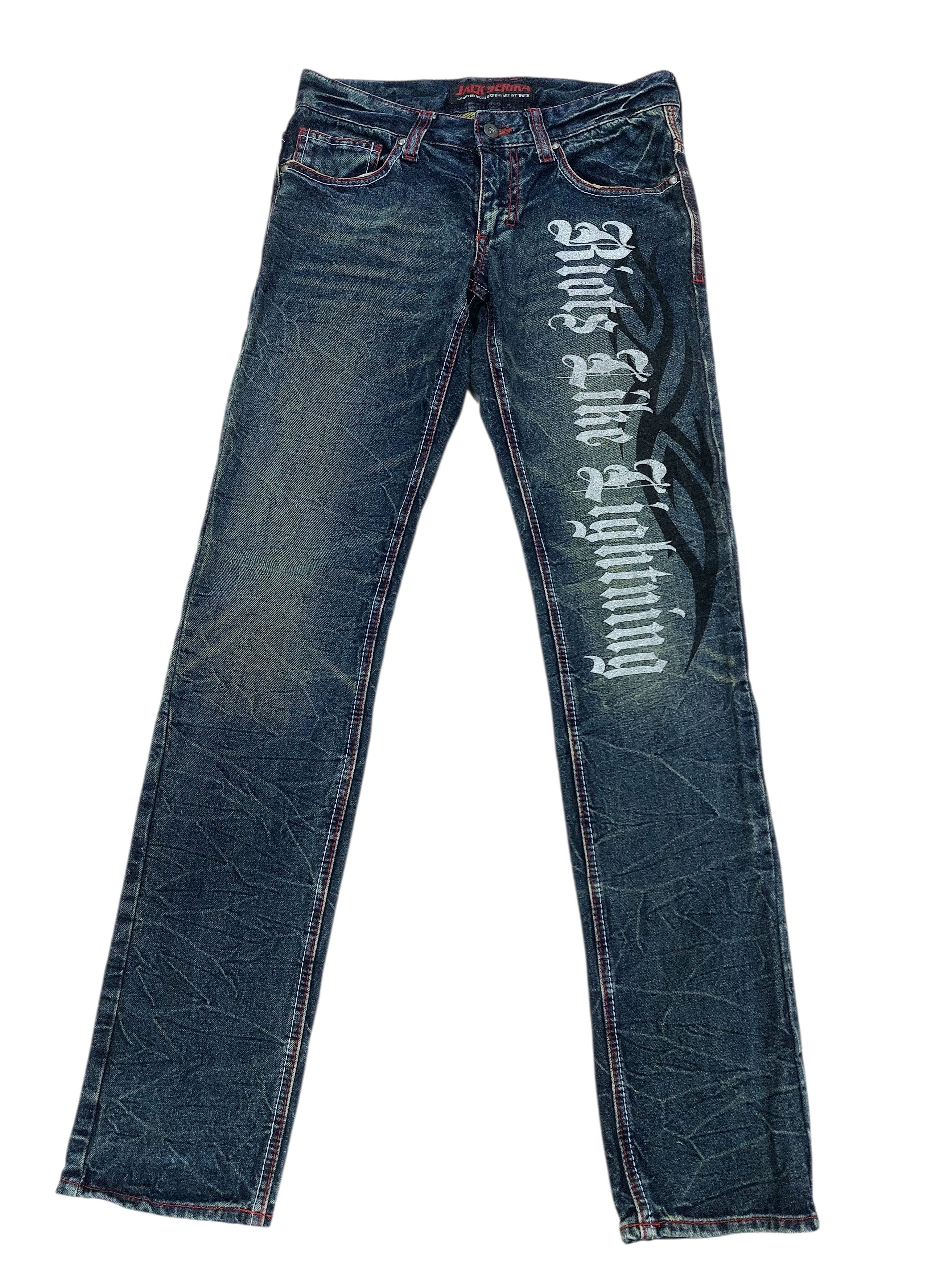 Vintage Jack Serika Japan Riots Like Lightning Tattoes Jeans Size US 30 / EU 46 - 3 Thumbnail