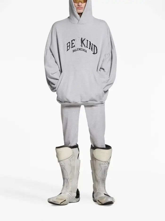 Balenciaga o1in1g0326 Be Kind Round Hoodie in Light Grey/Black Size US XL / EU 56 / 4 - 2 Thumbnail