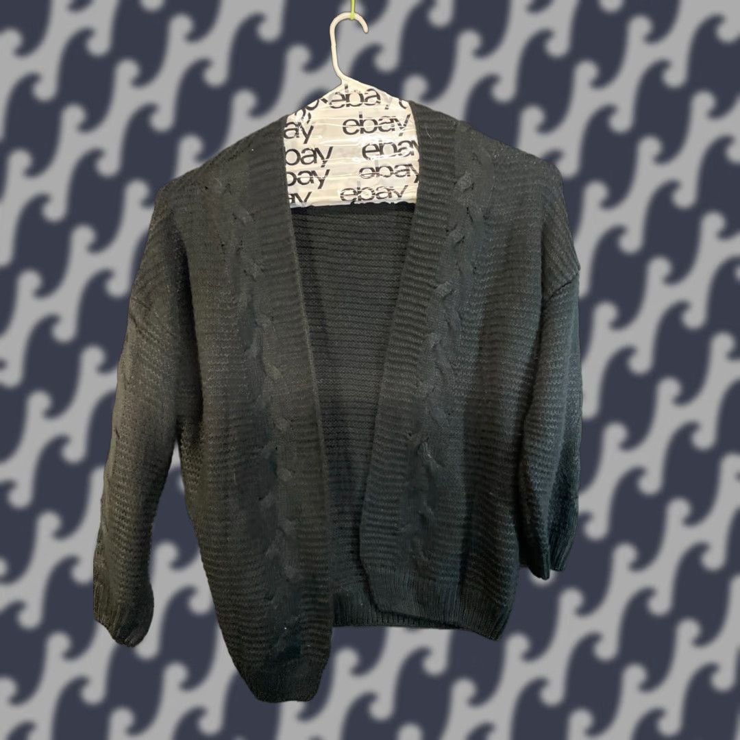 Vintage Women’s Open Front Cardigan 2XL Black Acrylic Knit Balloon Sleeve Casual Open Front Heavyweight Sweater Classic Size XXL / US 16-18 / IT 52-54 - 1 Thumbnail