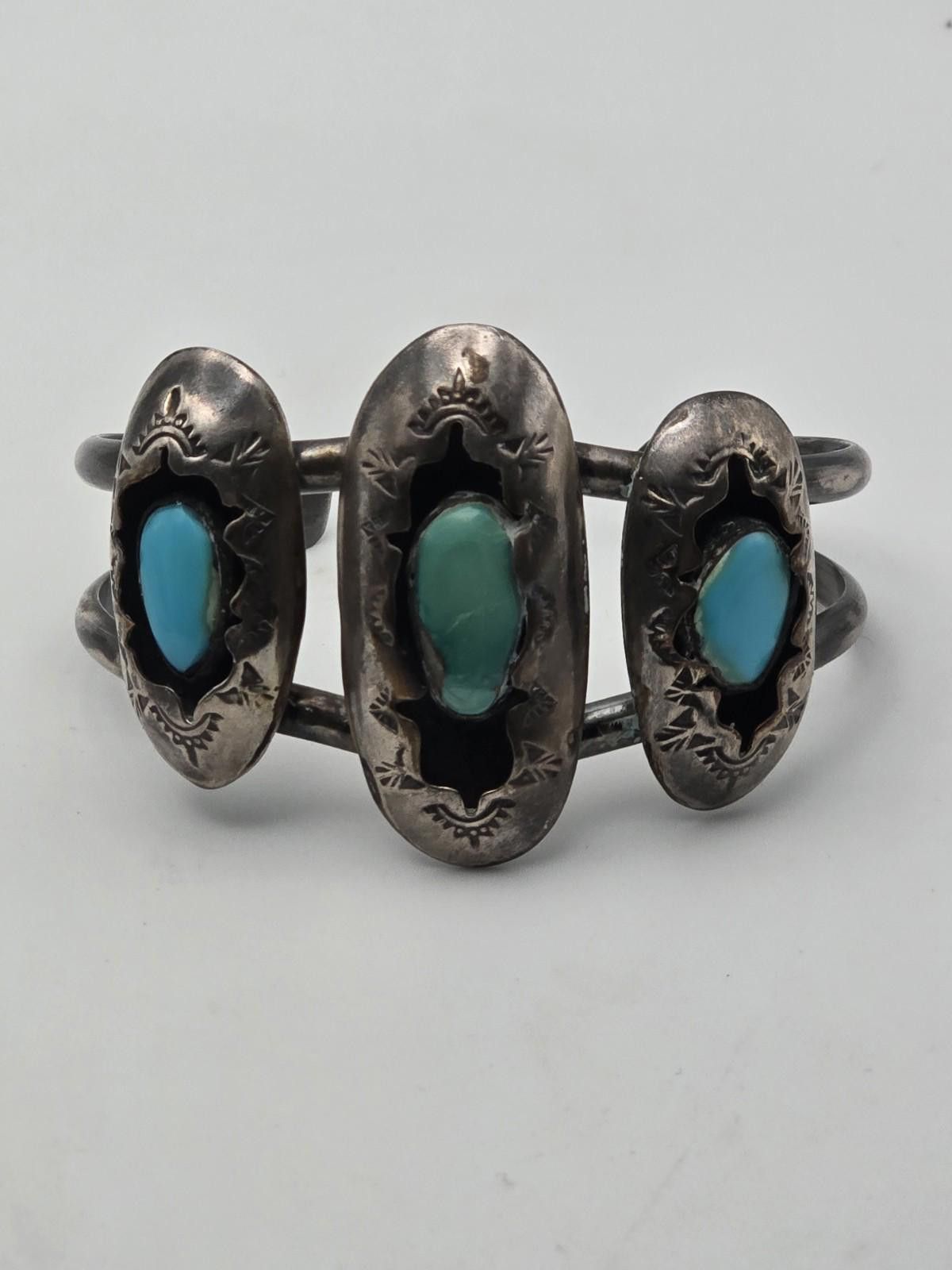 Other Vintage Navajo Style Sterling Silver Turquoise Cuff Bracelet Size ONE SIZE - 1 Thumbnail