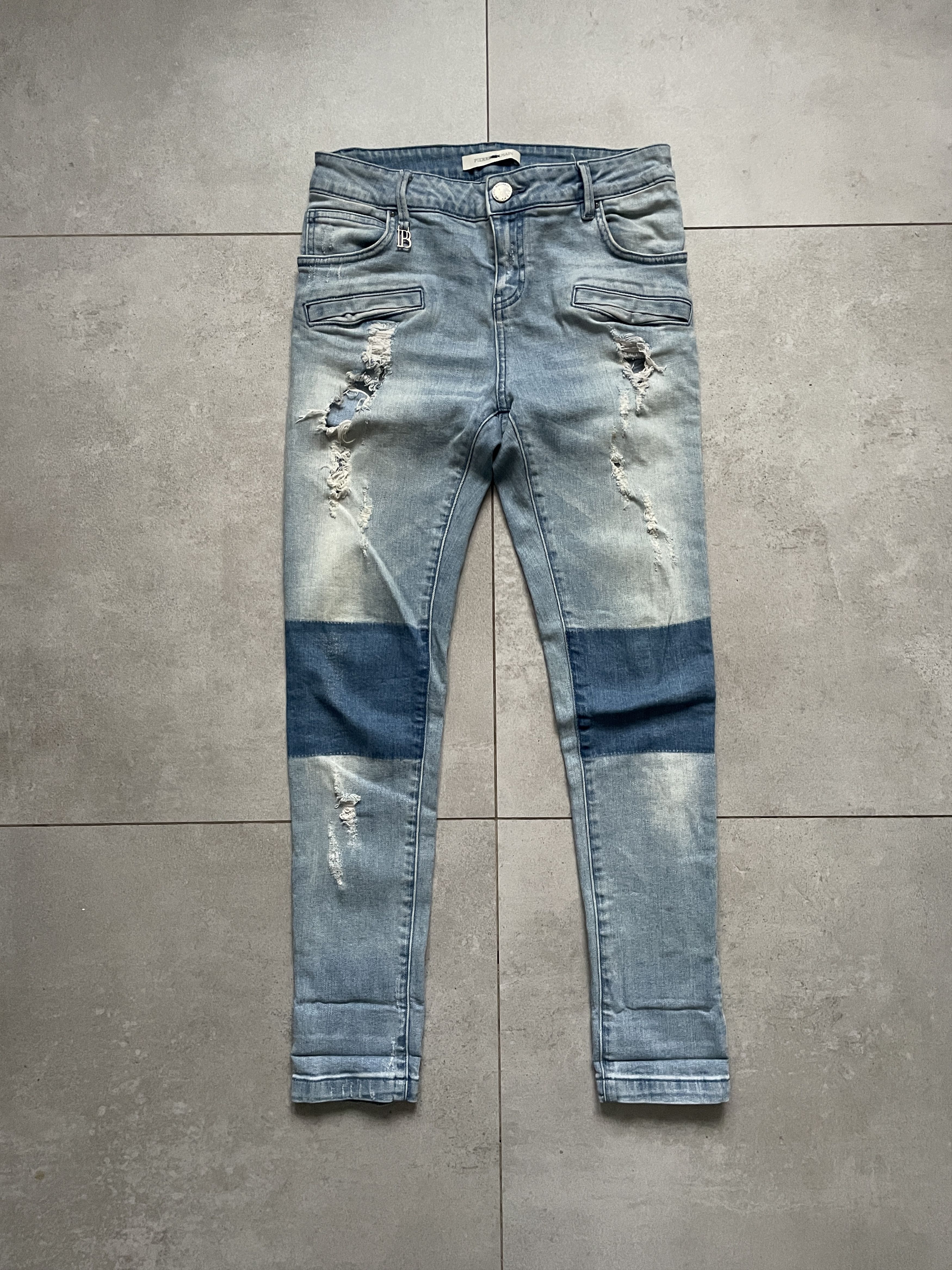 Balmain BALMAIN LIGHT WASHED PATCHED BIKER SLIM FIT SKINNY JEANS Size US 30 / EU 46 - 1 Thumbnail