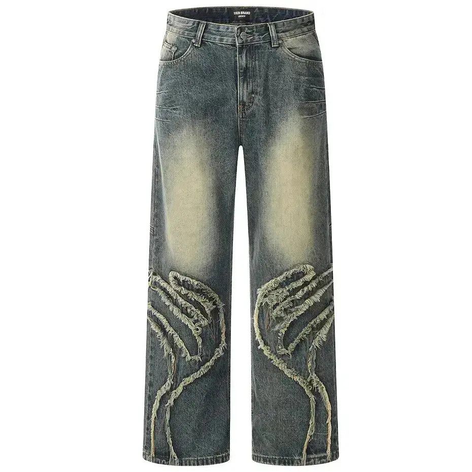 Japanese Brand Vintage Blue Graphic Splicing Baggy Jeans Size US 32 / EU 48 - 6 Thumbnail