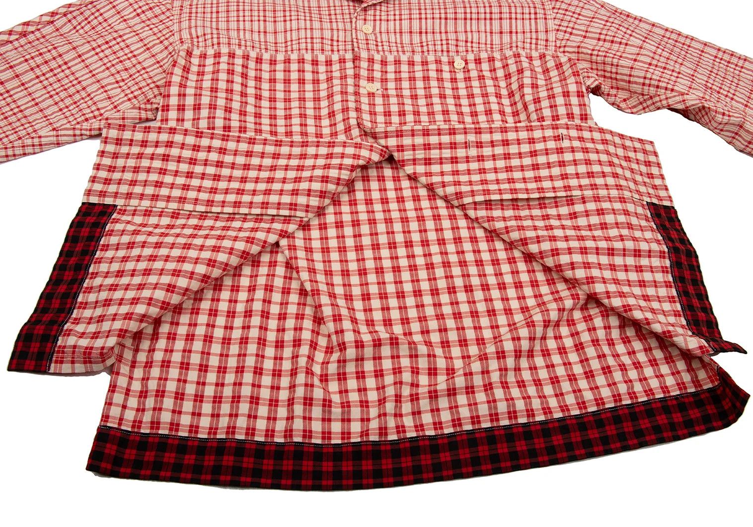 Issey Miyake Multi-Check Panel Long Sleeve Shirt in Red Beige Black Size US M / EU 48-50 / 2 - 13 Thumbnail