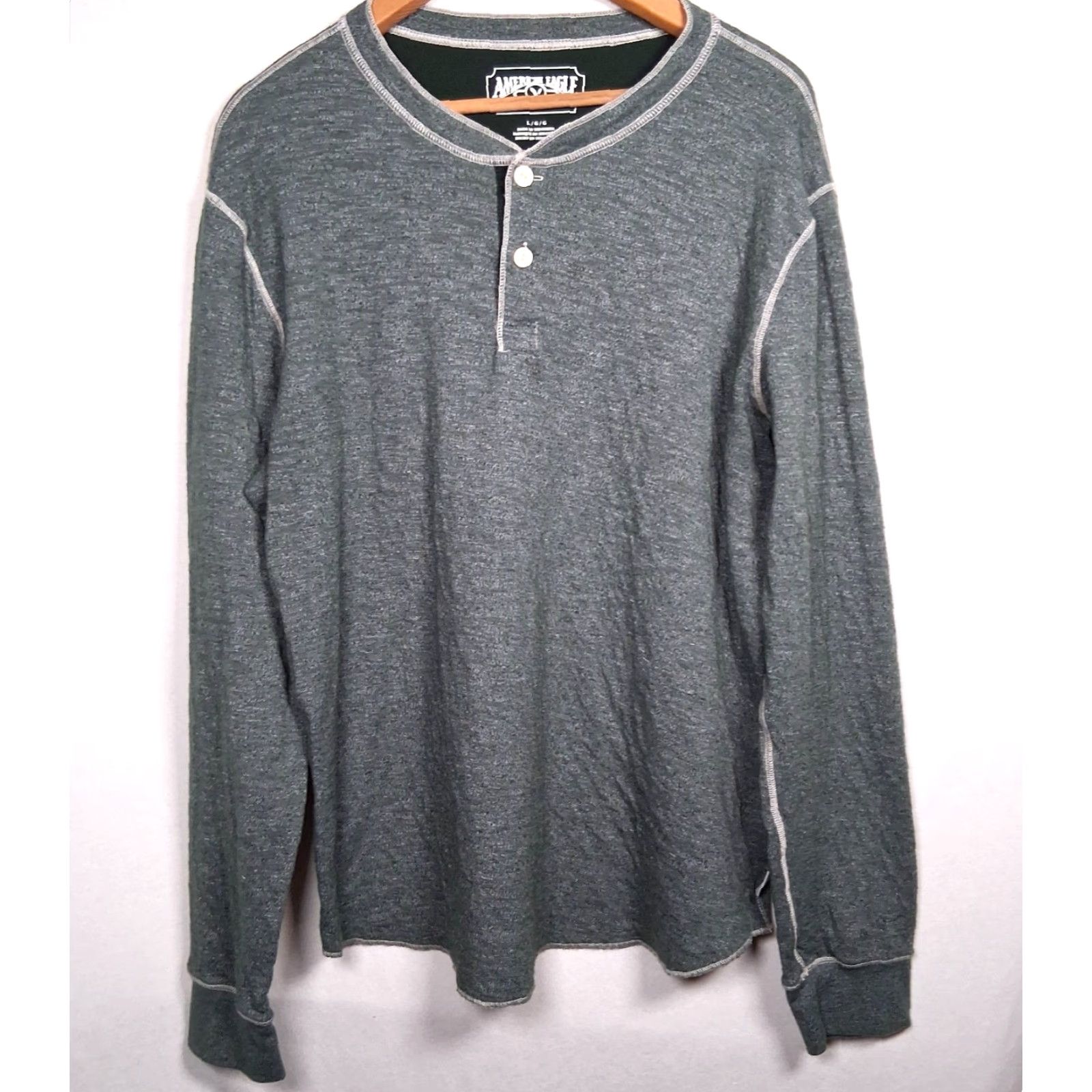 American Eagle Outfitters American Eagle Outfitters Henley Shirt Men L Green Heather Burnout Long Sleeve Shirt Size US L / EU 52-54 / 3 - 2 Thumbnail