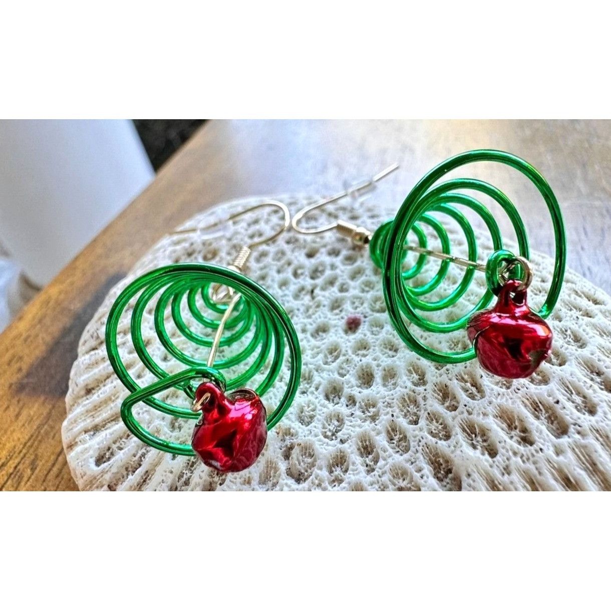 Handmade Christmas Tree Earrings Jingle Bells New Dangle Hooks Size ONE SIZE - 8 Thumbnail